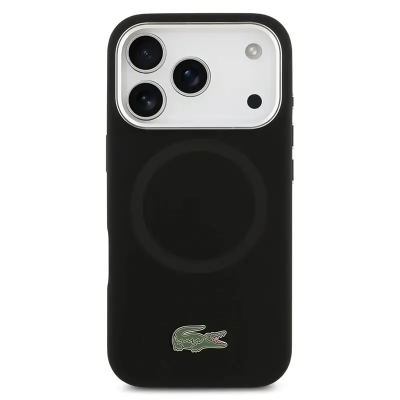 Coque Lacoste noire MagSafe pour iPhone 17 Pro, vue arrière