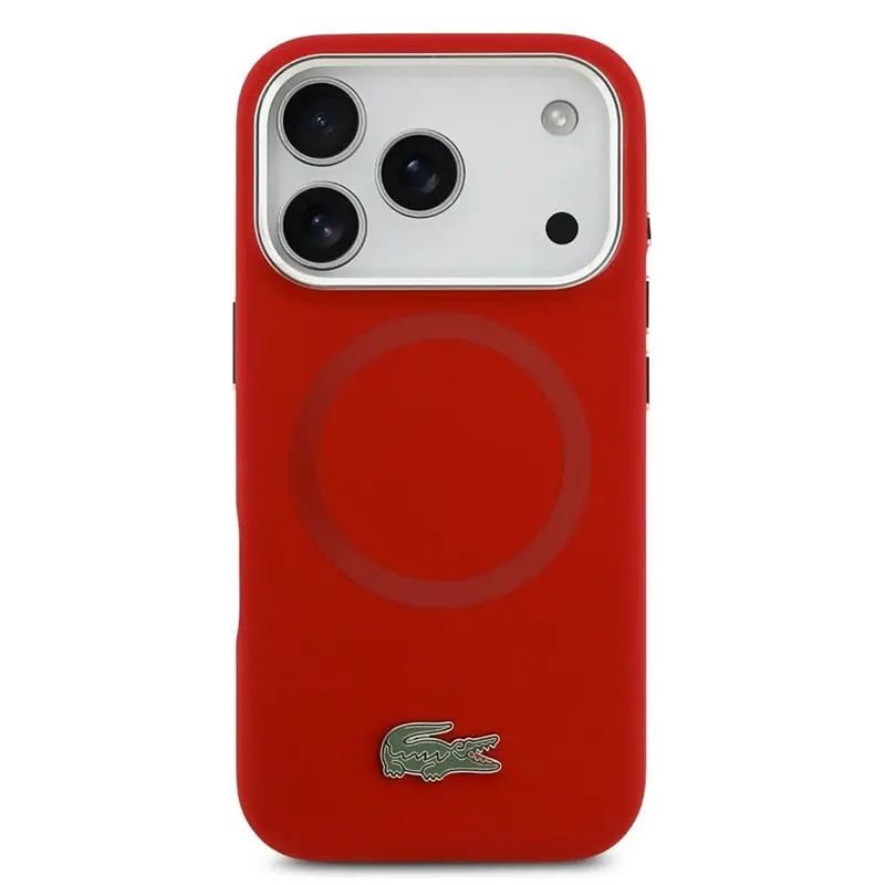 Coque Lacoste rouge MagSafe pour iPhone 17 Pro, vue arrière