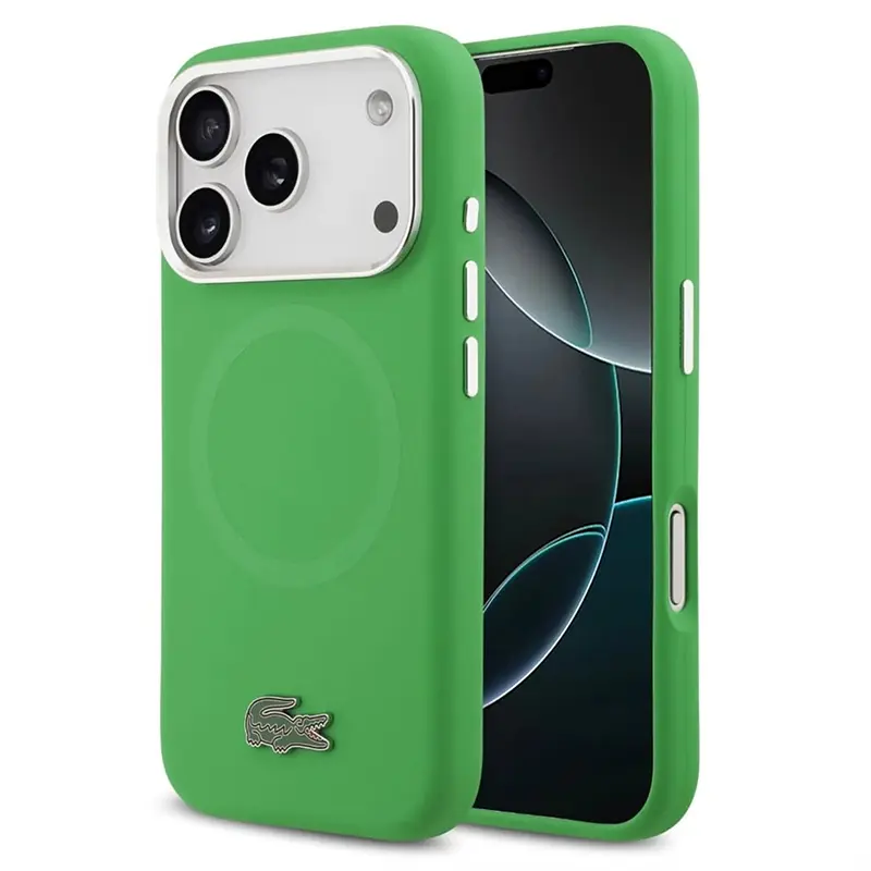 Coque silicone verte MagSafe Lacoste pour iPhone 17 Pro