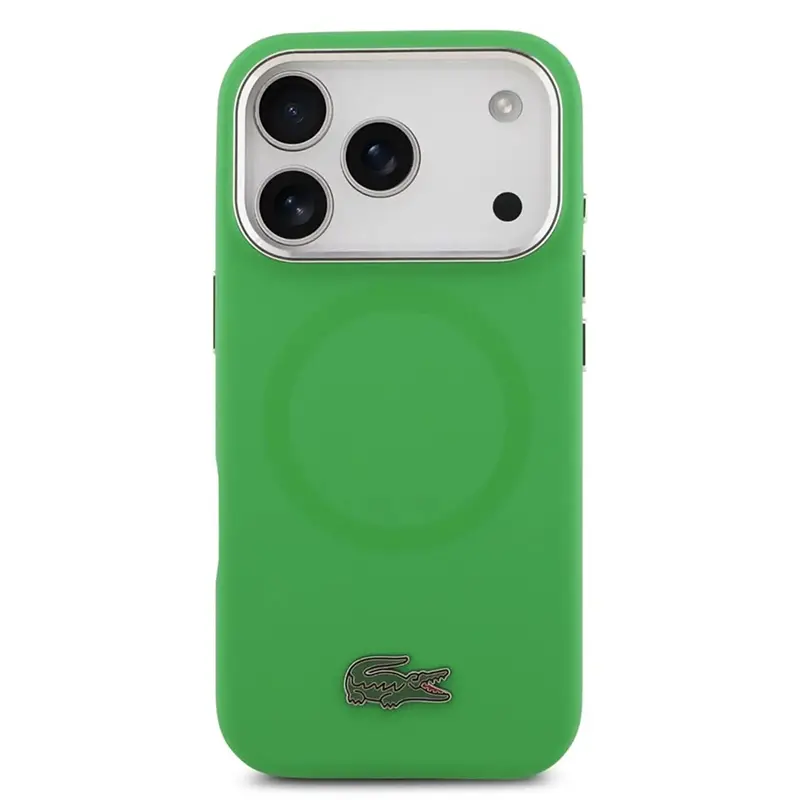 Coque Lacoste verte MagSafe pour iPhone 17 Pro, vue arrière