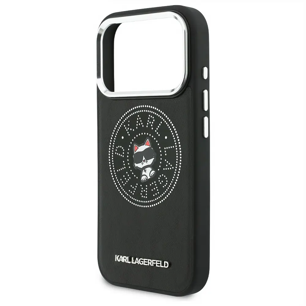 iPhone 17 Pro – Coque MagSafe KARL LAGERFELD Point & Choupette Sketch - Vue de 3/4 sans téléphone