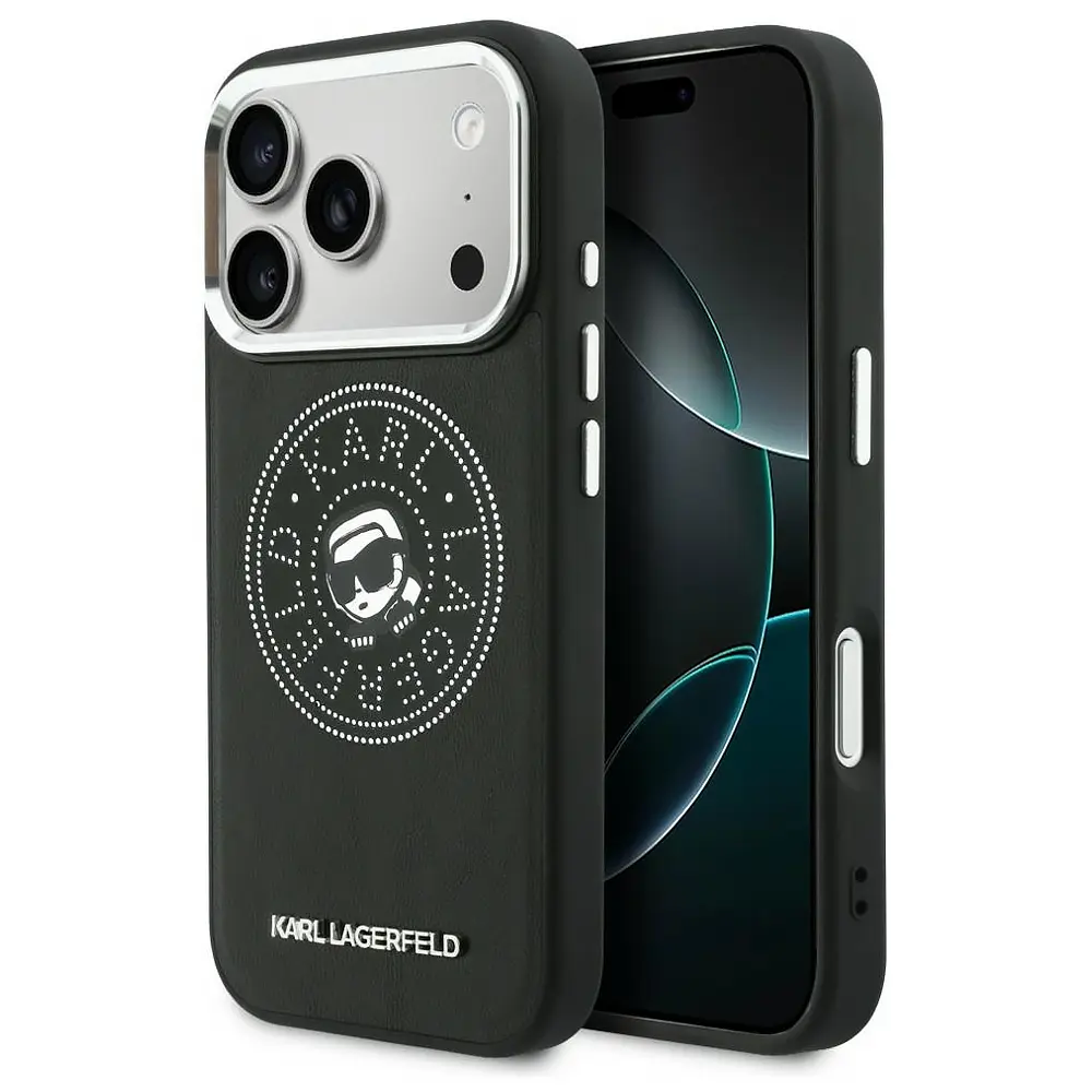 iPhone 17 Pro – Coque MagSafe KARL LAGERFELD Point & Karl Sketch - Vue de 3/4 gauche