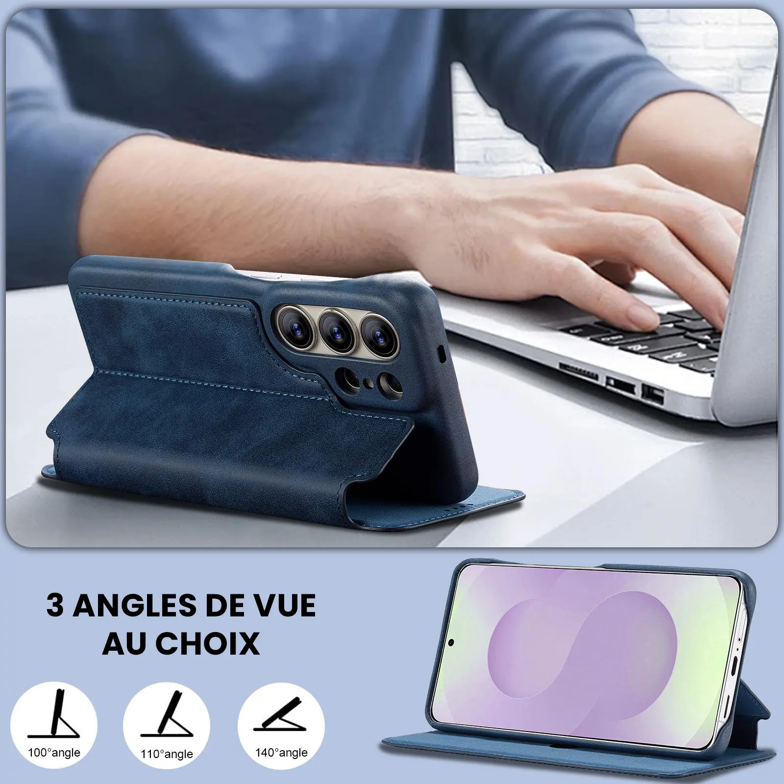 Fonction support chevalet ajustable de l'étui LC.IMEEKE Hon Ancient bleu pour Galaxy S26 Ultra