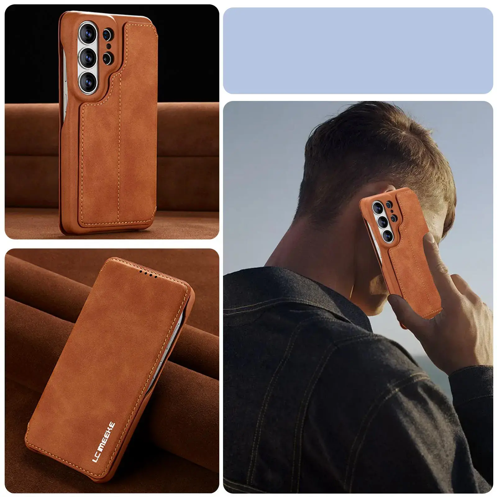 Étui Portefeuille LC.IMEEKE Hon Ancient Camel en cuir effet daim pour Galaxy S26 Ultra