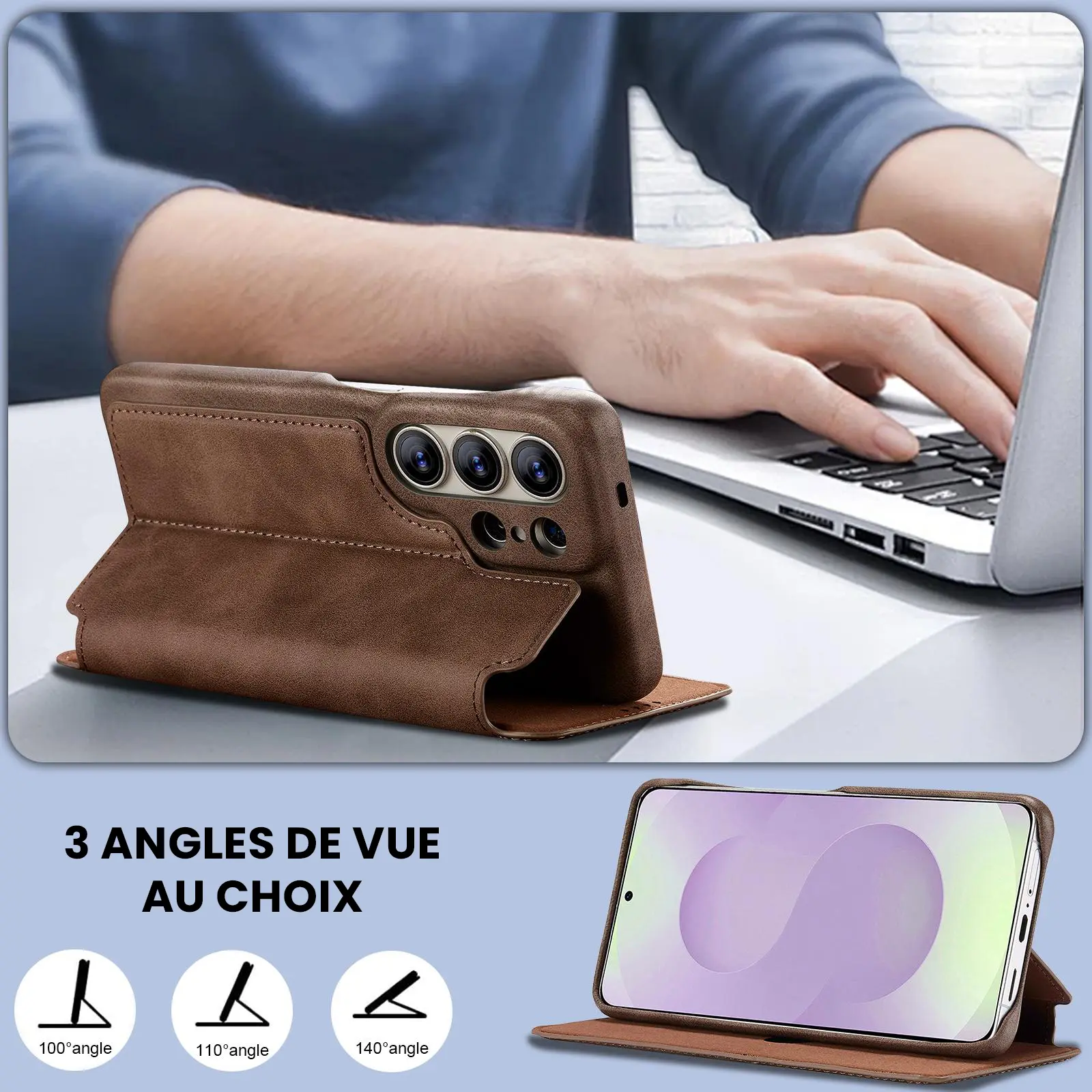 Fonction support chevalet ajustable de l'étui LC.IMEEKE Hon Ancient marron pour Galaxy S26 Ultra