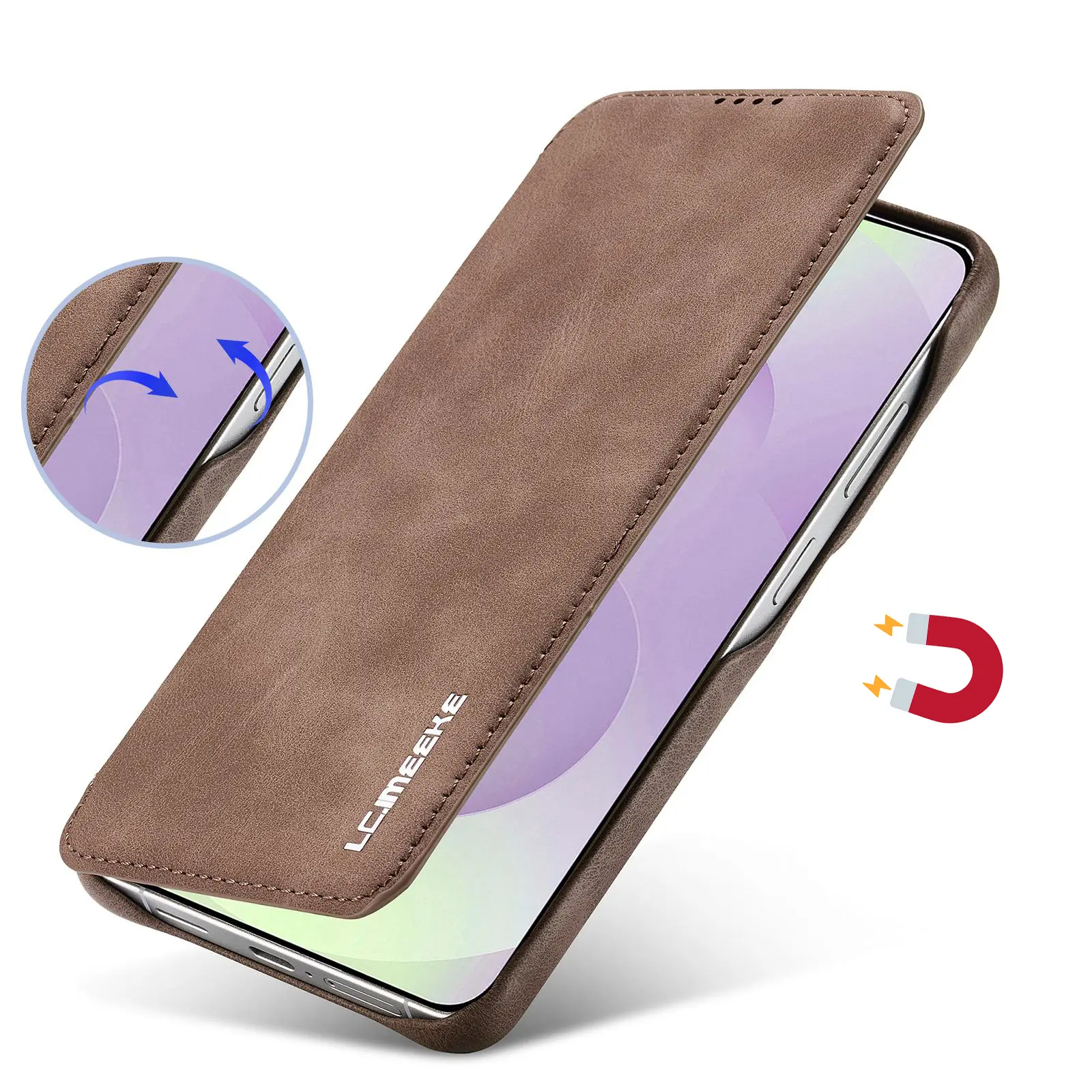 Fermeture magnétique intégrée sécurisée de l'étui LC.IMEEKE Hon Ancient marron pour Galaxy S26 Ultra