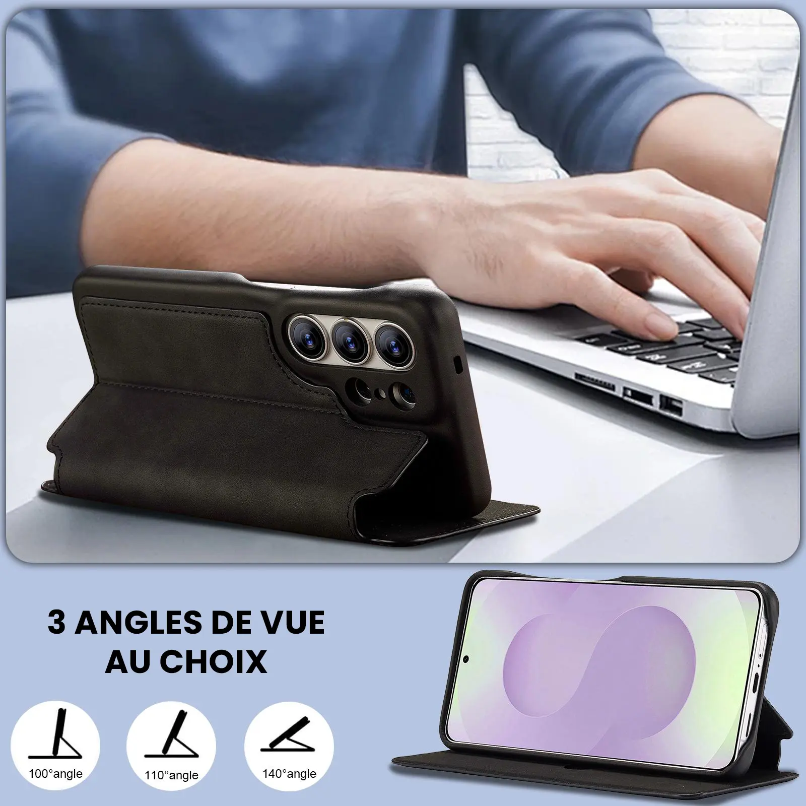 Fonction support chevalet ajustable de l'étui LC.IMEEKE Hon Ancient noir pour Galaxy S26 Ultra