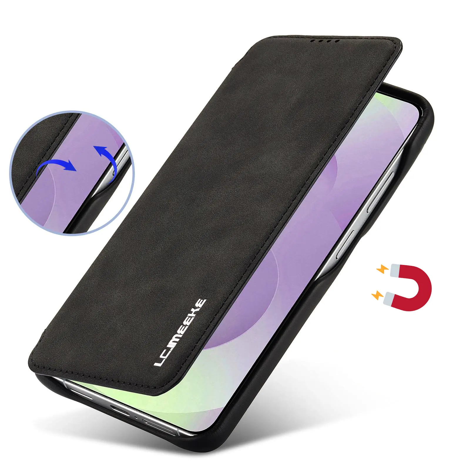 Fermeture magnétique intégrée sécurisée de l'étui LC.IMEEKE Hon Ancient noir pour Galaxy S26 Ultra