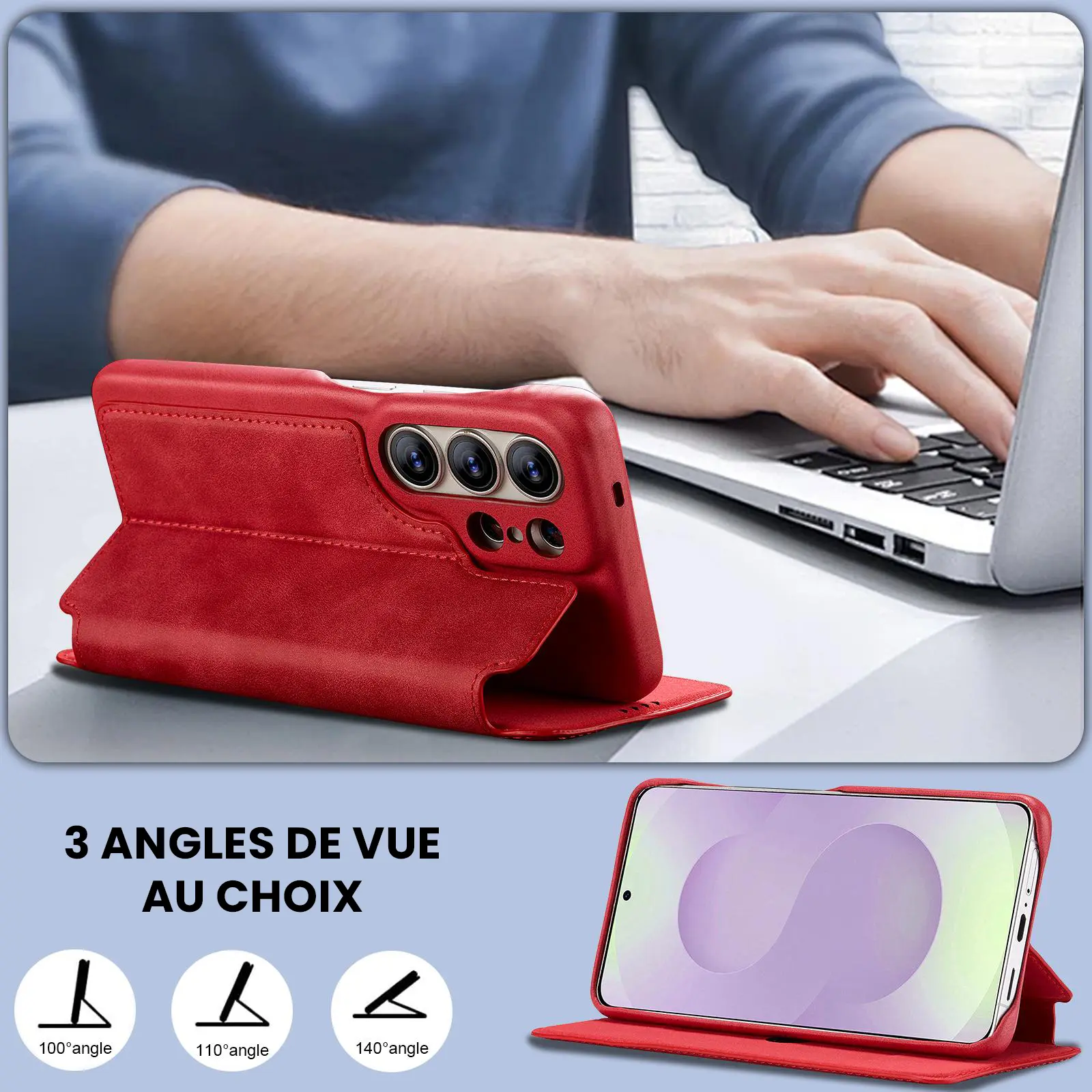 Fonction support chevalet ajustable de l'étui LC.IMEEKE Hon Ancient rouge pour Galaxy S26 Ultra