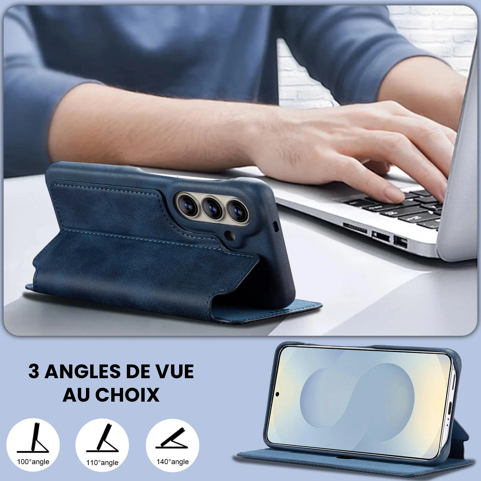 Fonction support chevalet ajustable de l'étui LC.IMEEKE Hon Ancient bleu pour Galaxy S26 Plus