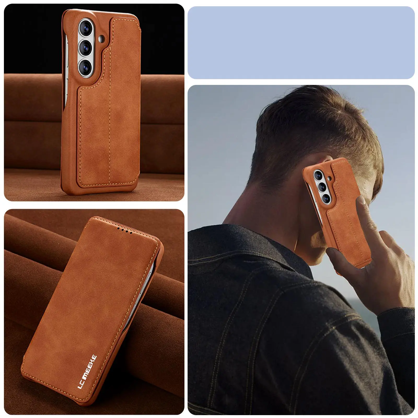 Étui Portefeuille LC.IMEEKE Hon Ancient Camel en cuir effet daim pour Galaxy S26 Plus