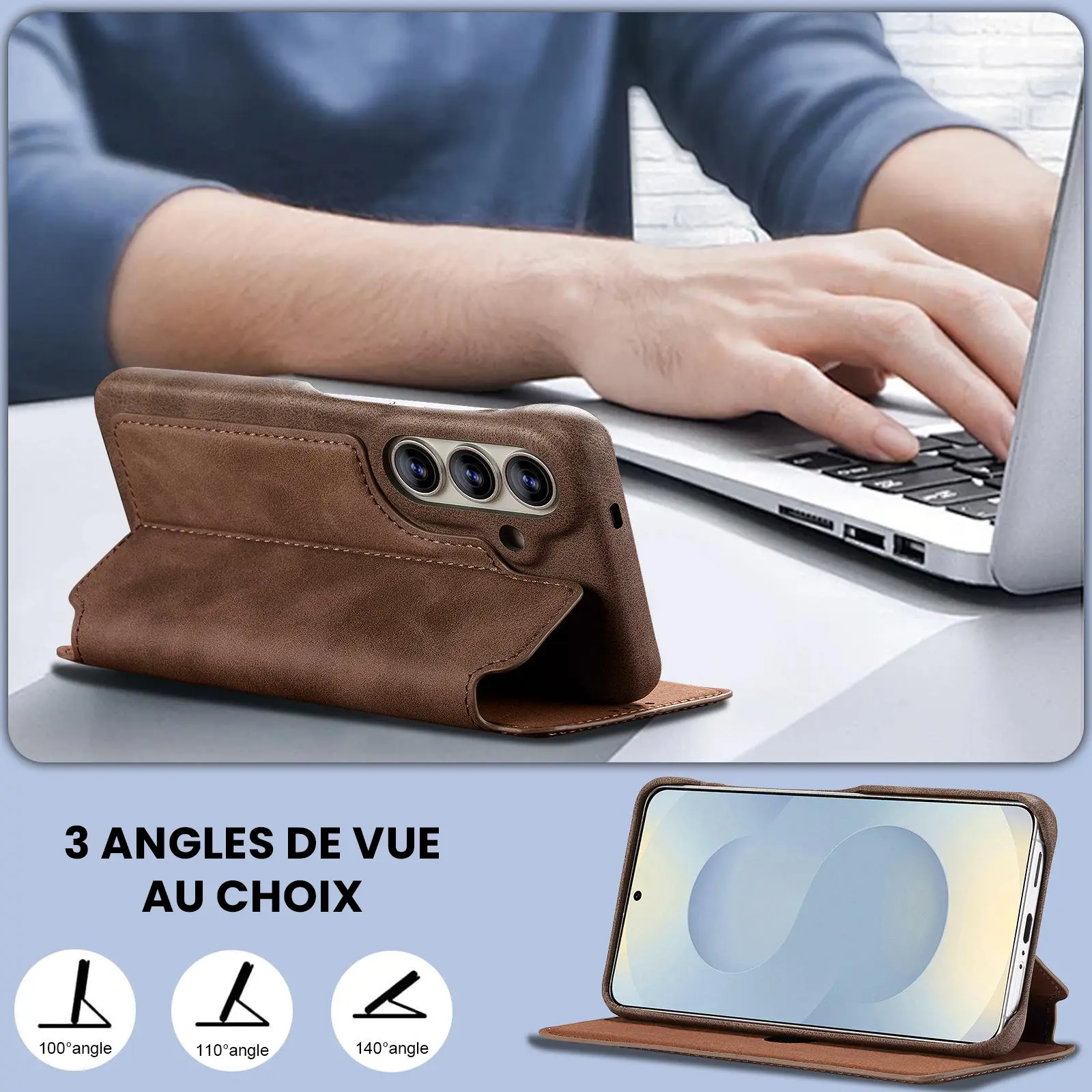Fonction support chevalet ajustable de l'étui LC.IMEEKE Hon Ancient marron pour Galaxy S26 Plus