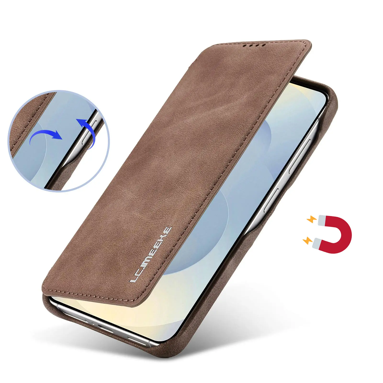 Fermeture magnétique intégrée sécurisée de l'étui LC.IMEEKE Hon Ancient marron pour Galaxy S26 Plus
