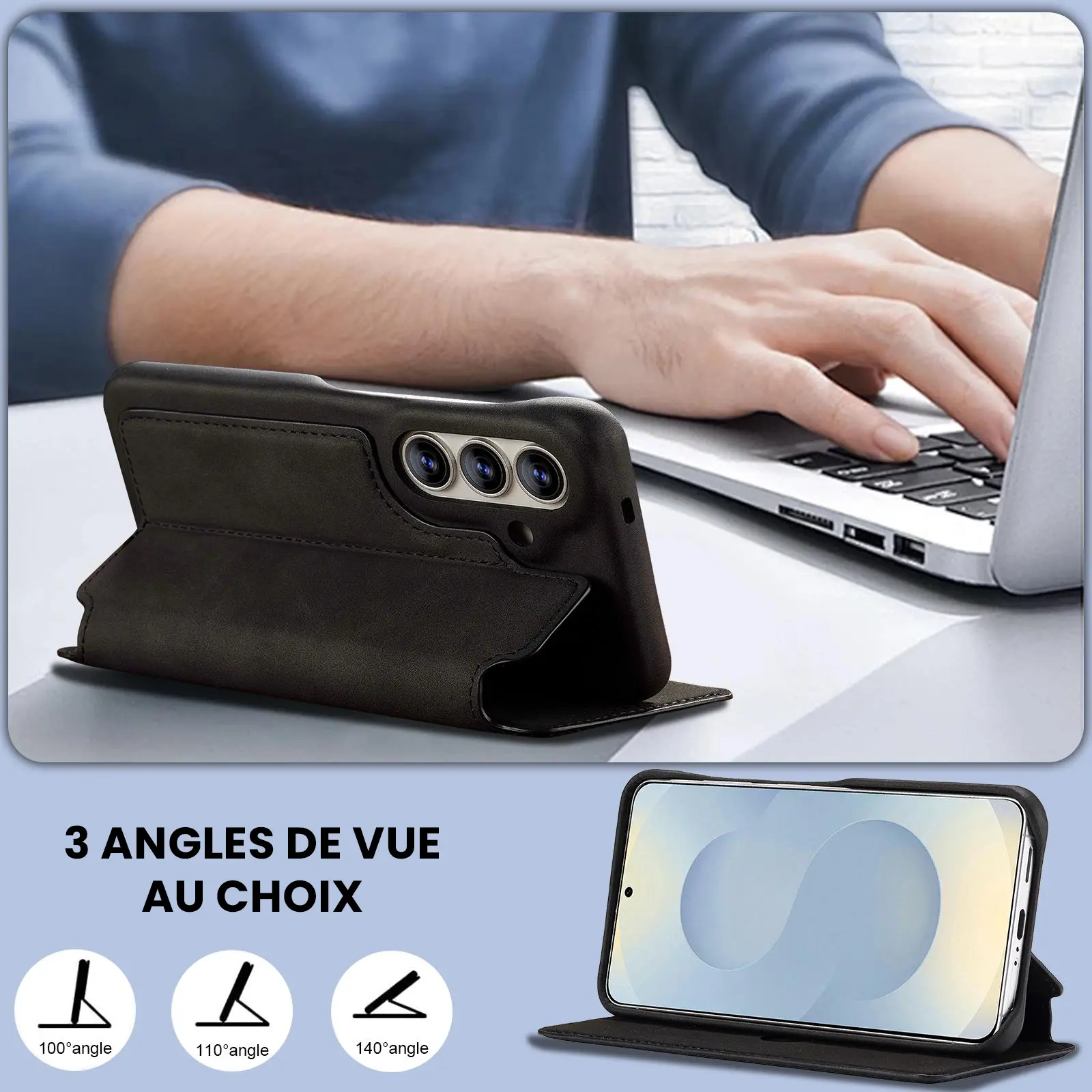 Fonction support chevalet ajustable de l'étui LC.IMEEKE Hon Ancient noir pour Galaxy S26 Plus