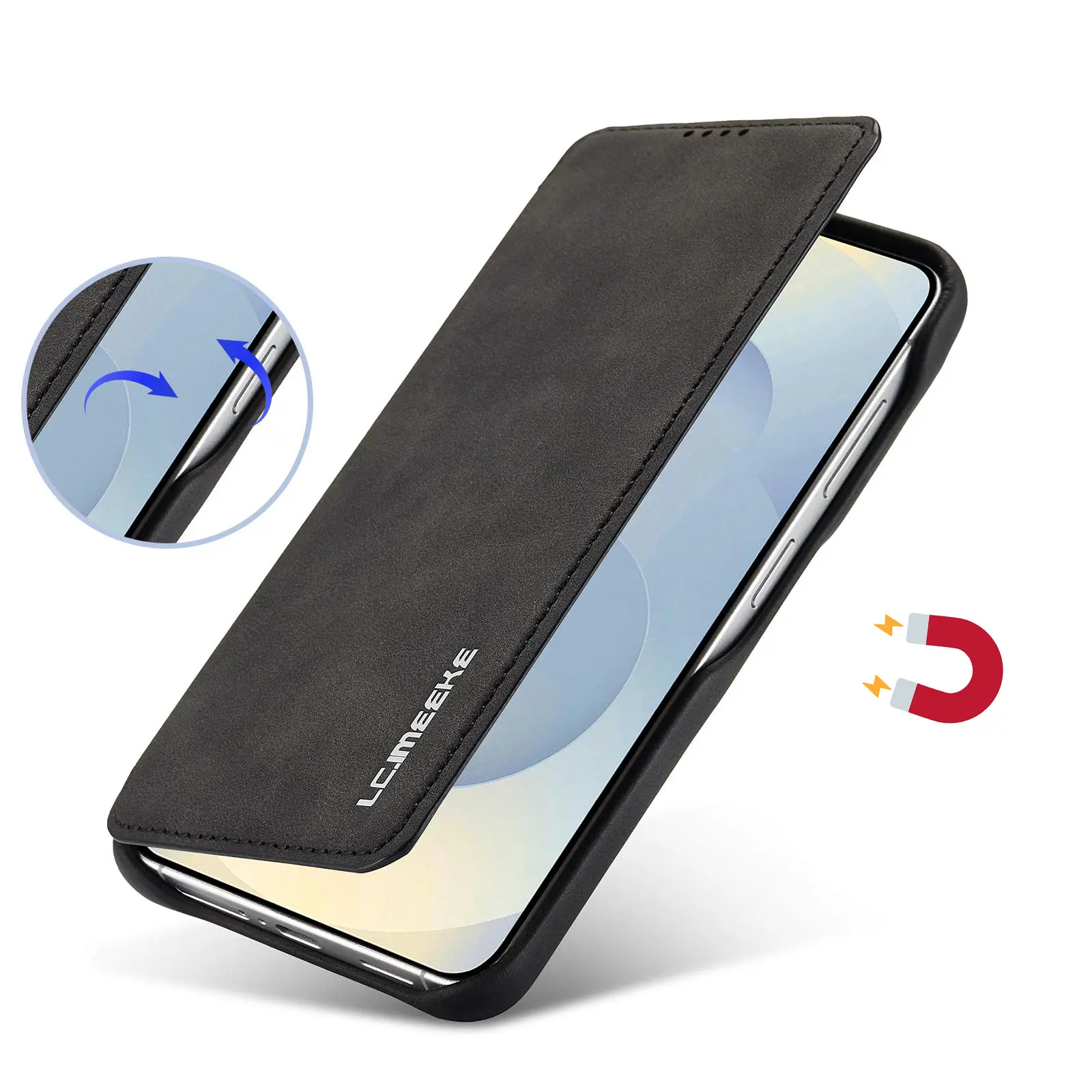 Fermeture magnétique intégrée sécurisée de l'étui LC.IMEEKE Hon Ancient noir pour Galaxy S26 Plus