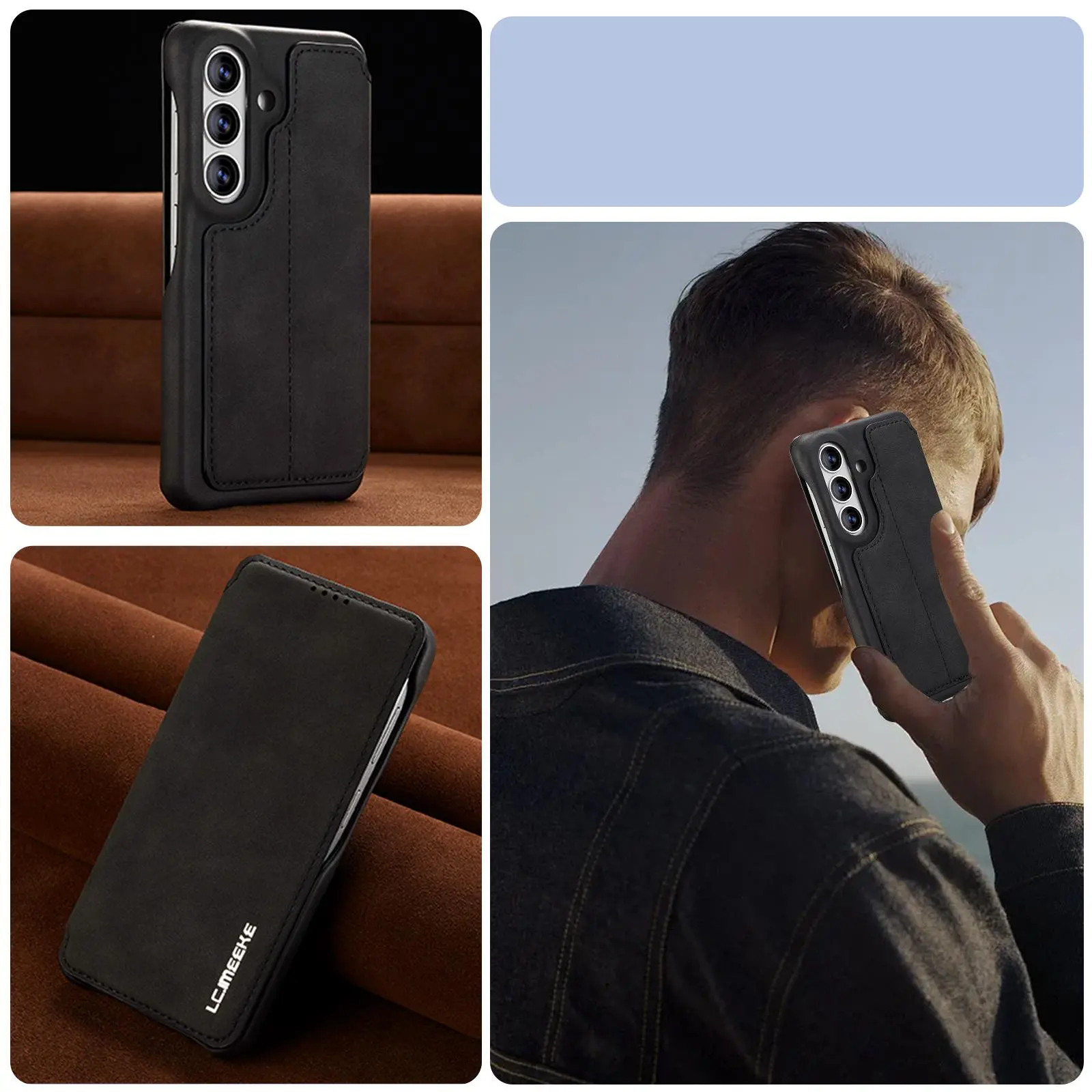 Étui Portefeuille LC.IMEEKE Hon Ancient Noir en cuir effet daim pour Galaxy S26 Plus