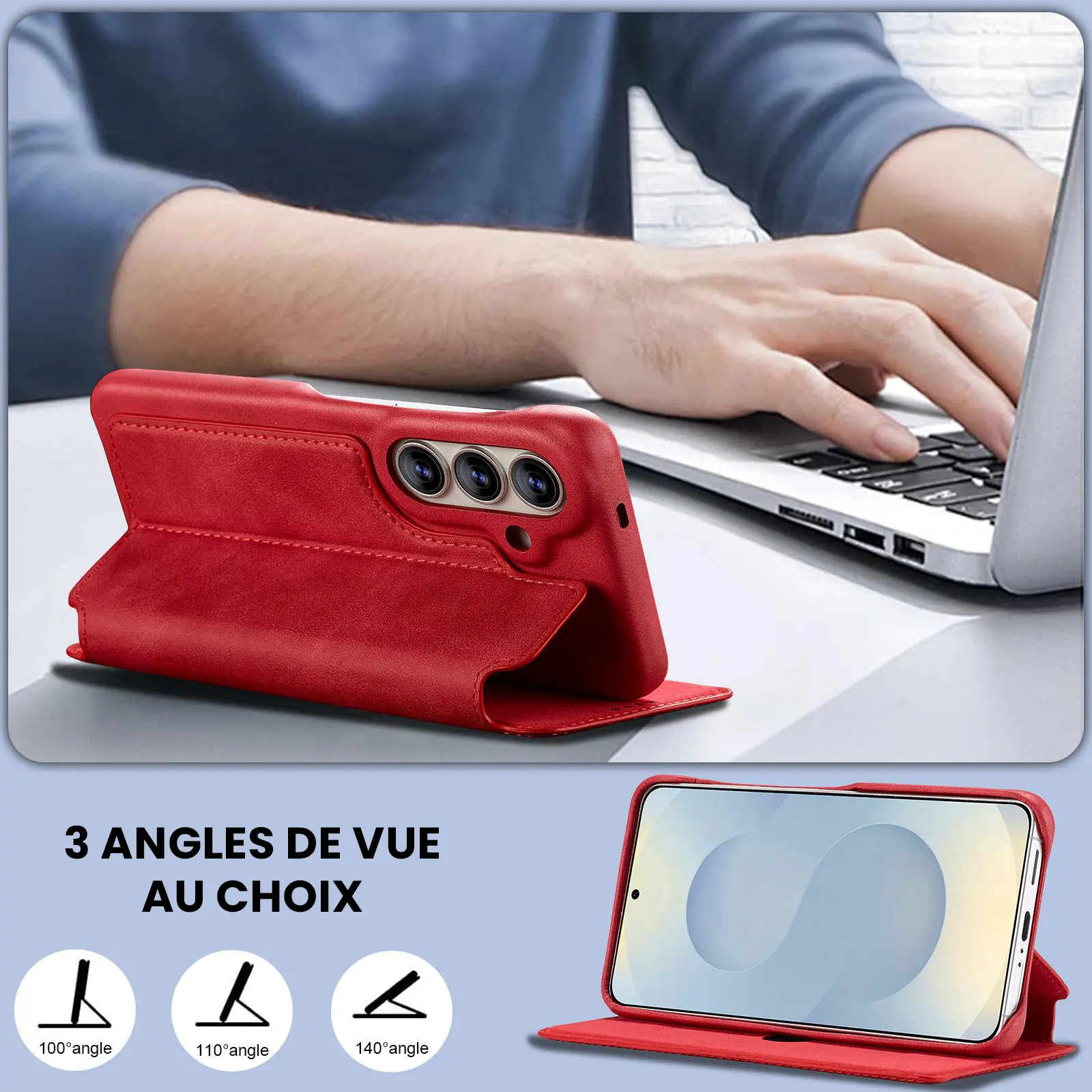 Fonction support chevalet ajustable de l'étui LC.IMEEKE Hon Ancient rouge pour Galaxy S26 Plus