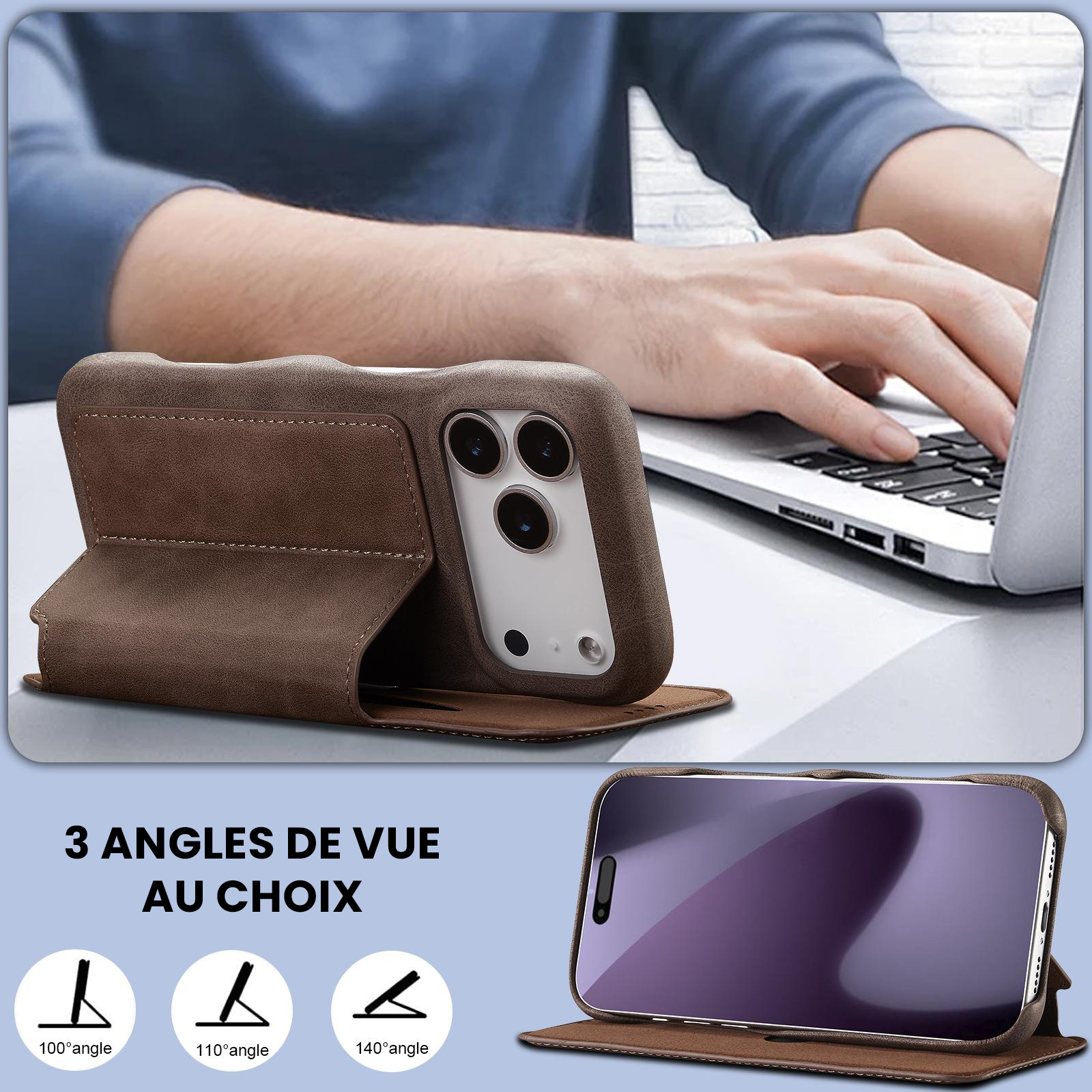 Fonction support chevalet ajustable de l'étui LC.IMEEKE Hon Ancient marron pour iPhone 17 Pro Max