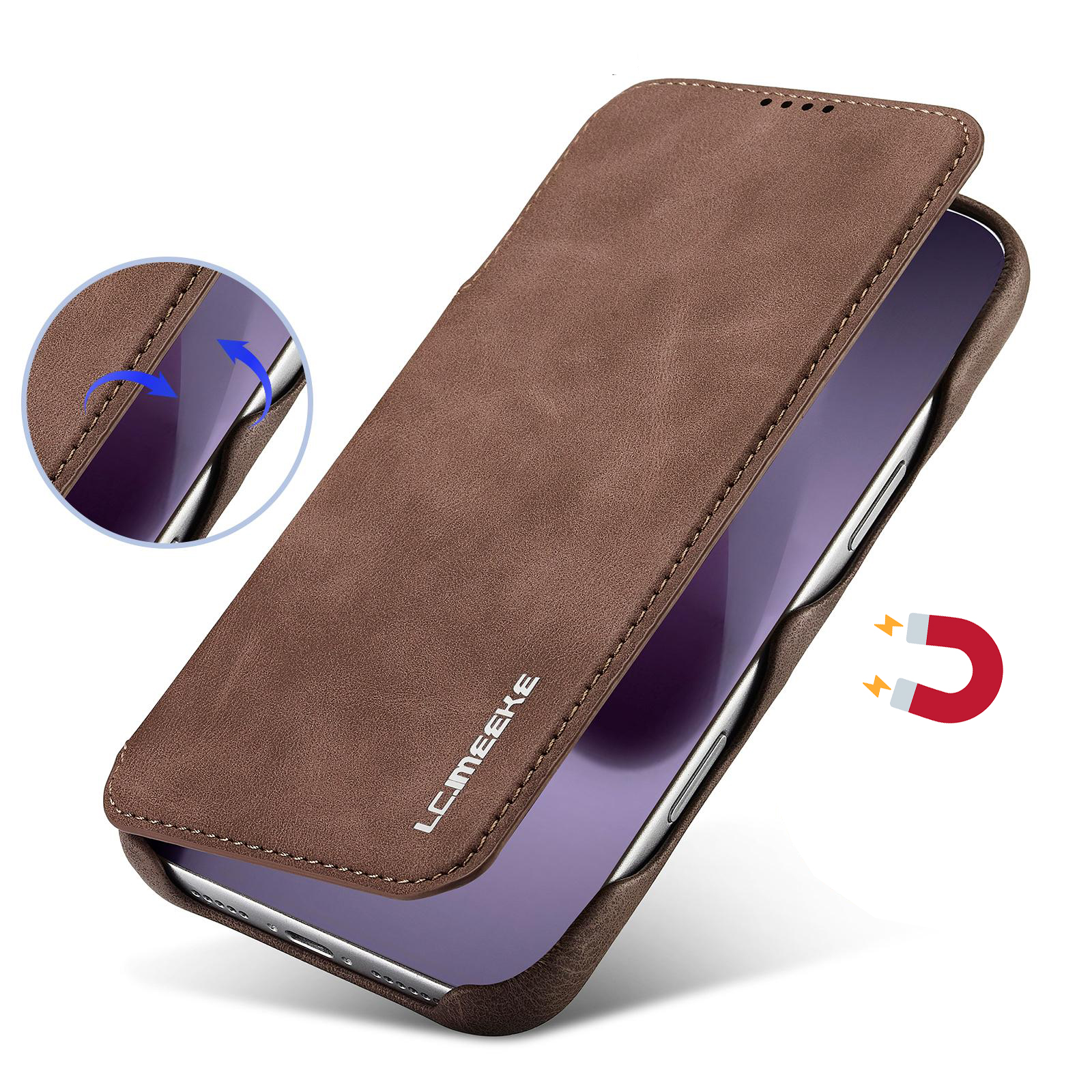 Fermeture magnétique intégrée sécurisée de l'étui LC.IMEEKE Hon Ancient marron pour iPhone 17 Pro Max