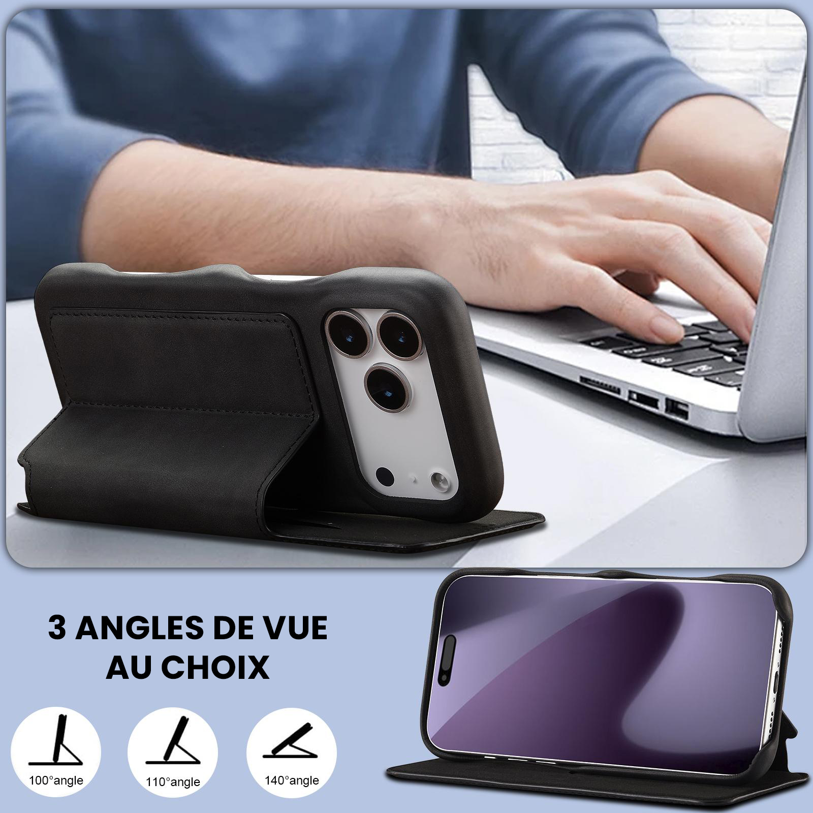 Fonction support chevalet ajustable de l'étui LC.IMEEKE Hon Ancient noir pour iPhone 17 Pro Max