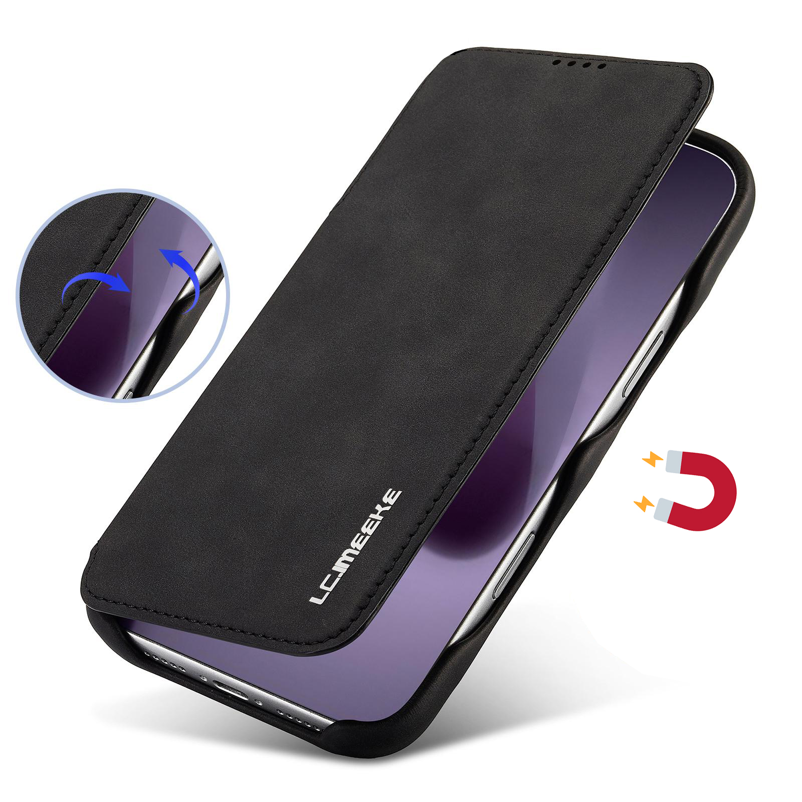 Fermeture magnétique intégrée sécurisée de l'étui LC.IMEEKE Hon Ancient noir pour iPhone 17 Pro Max