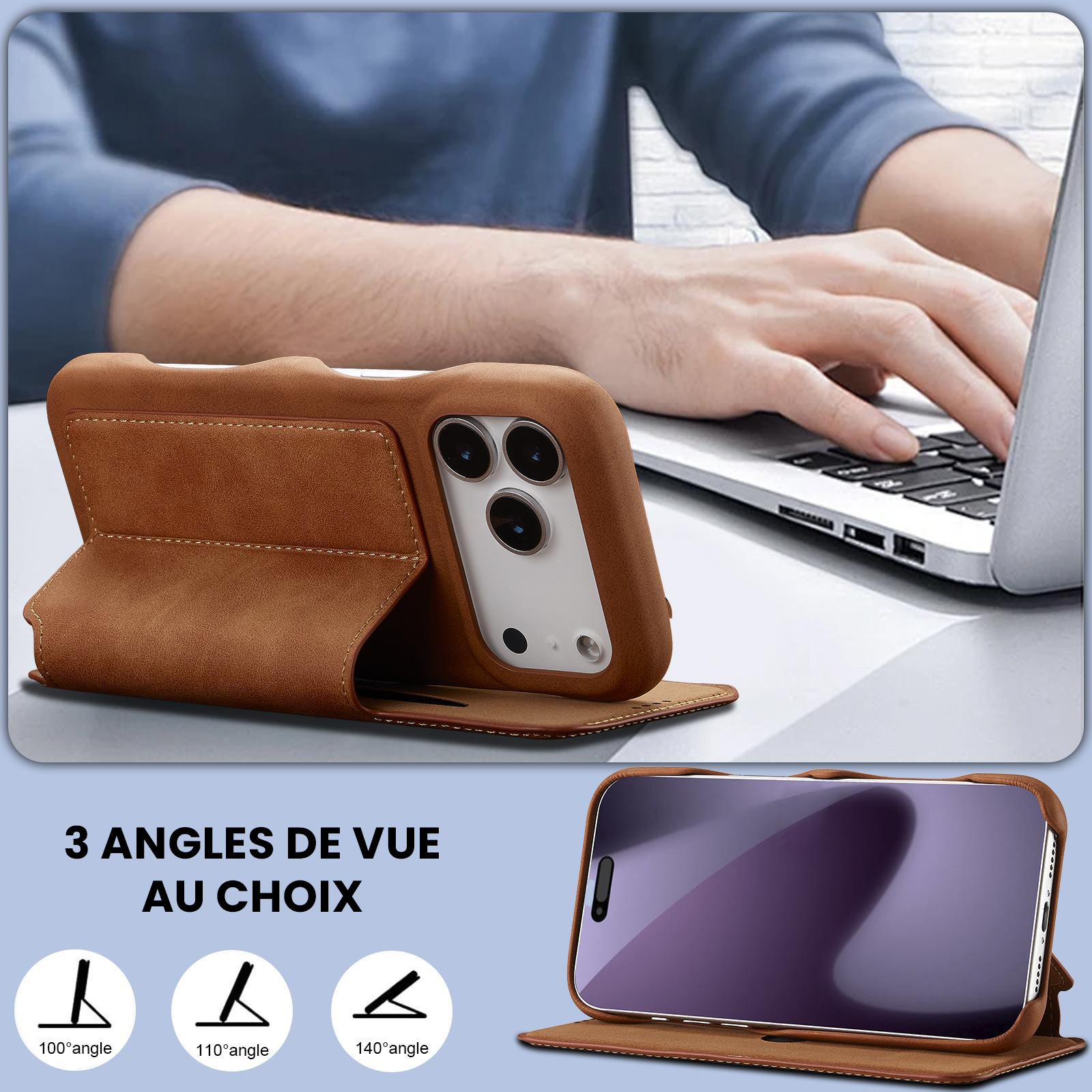 Fonction support chevalet ajustable de l'étui LC.IMEEKE Hon Ancient ocre pour iPhone 17 Pro Max