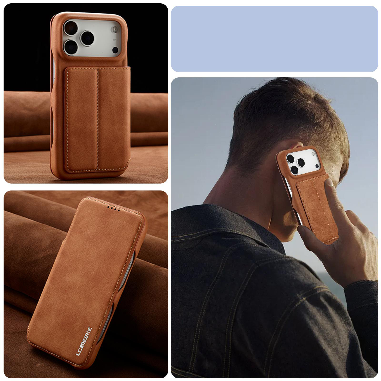 Étui Portefeuille LC.IMEEKE Hon Ancient Ocre en cuir effet daim pour iPhone 17 Pro Max