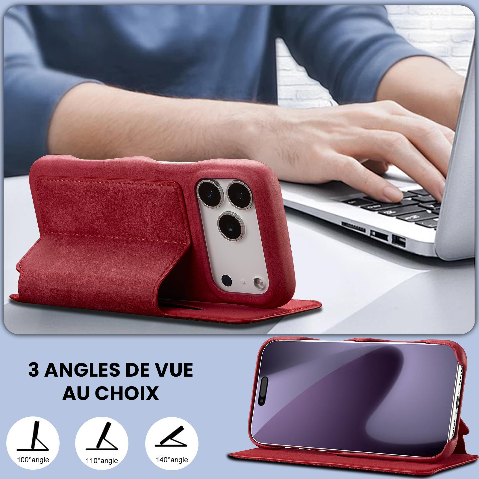 Fonction support chevalet ajustable de l'étui LC.IMEEKE Hon Ancient rouge pour iPhone 17 Pro Max
