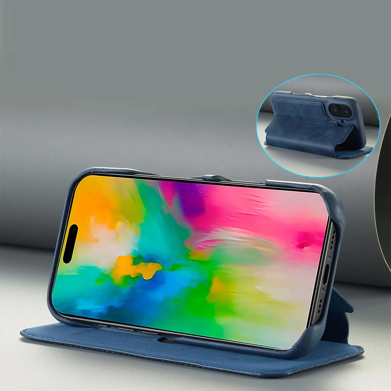 Fonction support chevalet ajustable de l'étui LC.IMEEKE Hon Ancient bleu pour iPhone 17