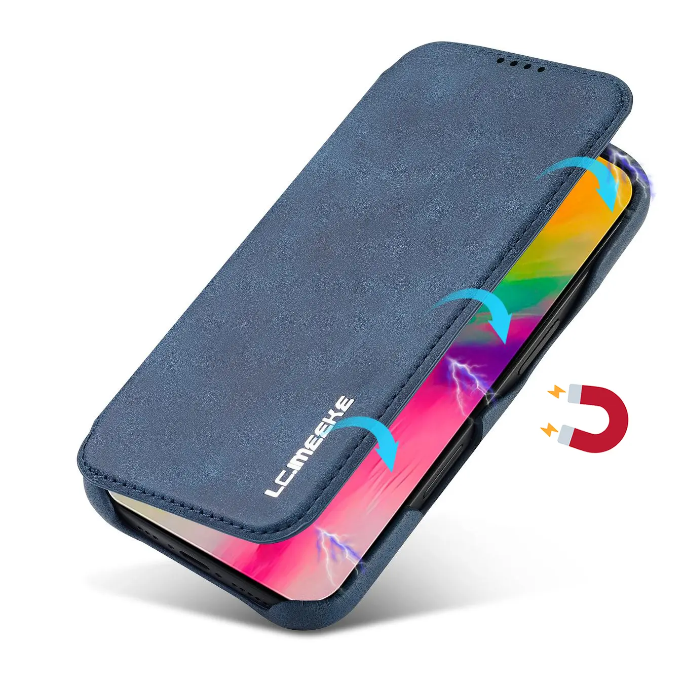 Fermeture magnétique intégrée sécurisée de l'étui LC.IMEEKE Hon Ancient bleu pour iPhone 17