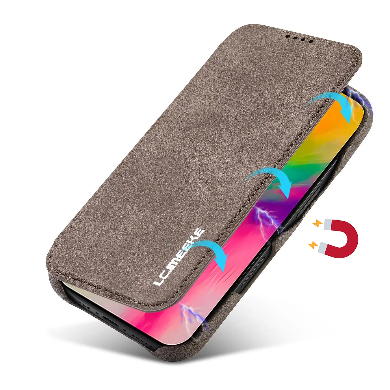 Fermeture magnétique intégrée sécurisée de l'étui LC.IMEEKE Hon Ancient marron pour iPhone 17
