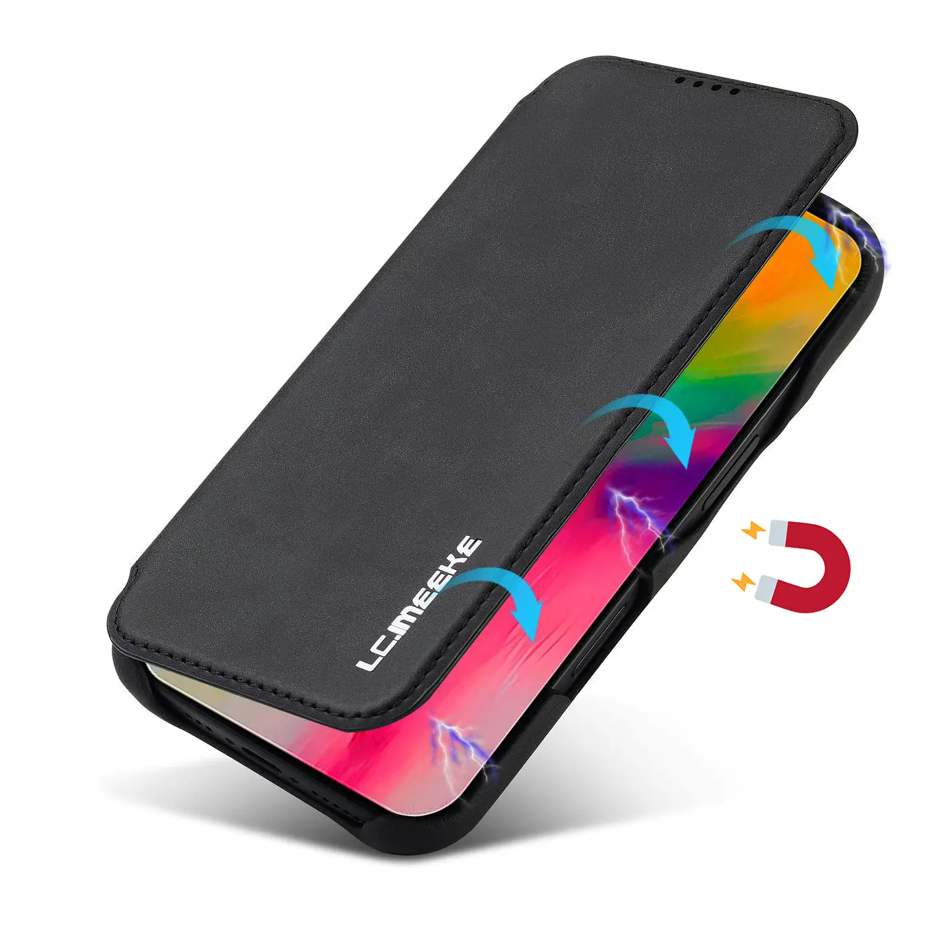 Fermeture magnétique intégrée sécurisée de l'étui LC.IMEEKE Hon Ancient noir pour iPhone 17