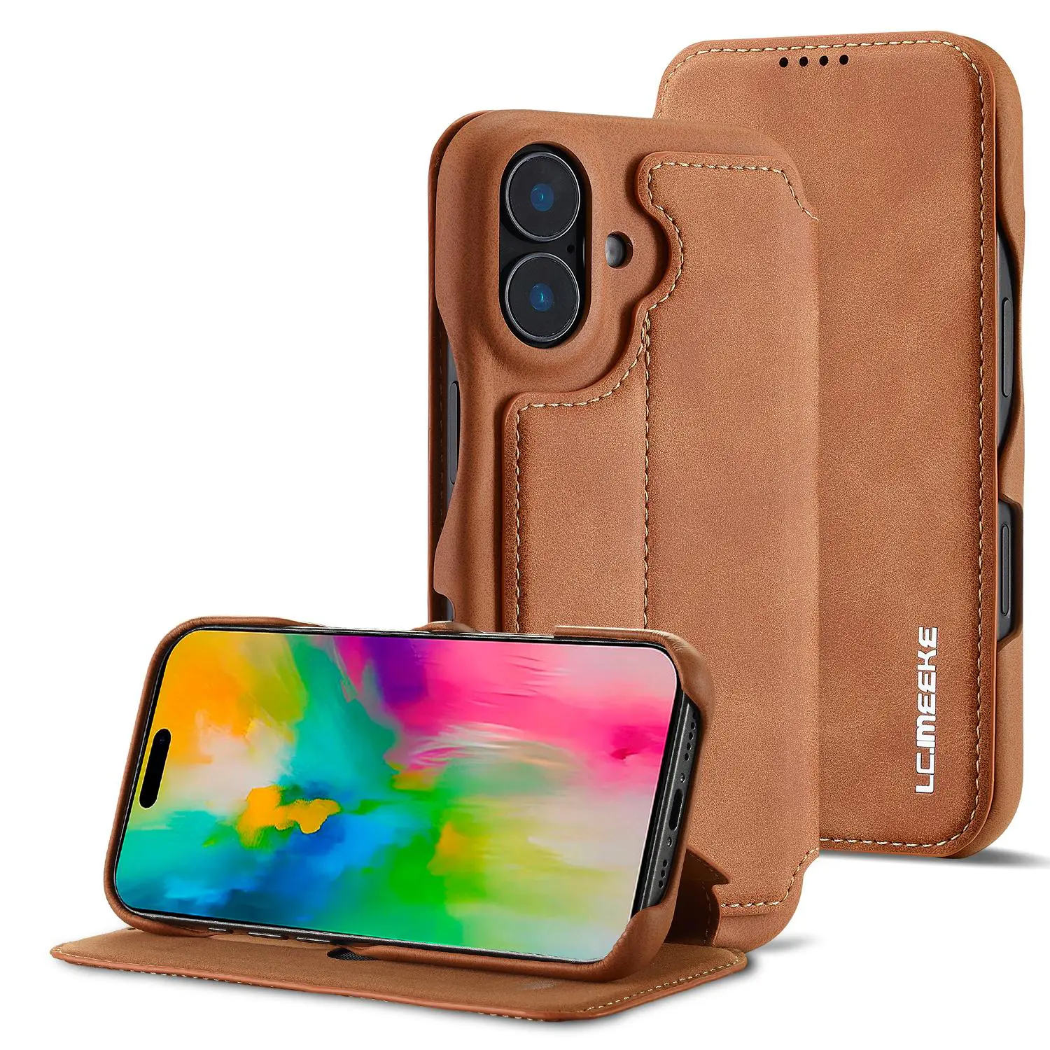 Étui Portefeuille LC.IMEEKE Hon Ancient Ocre en cuir effet daim pour iPhone 17