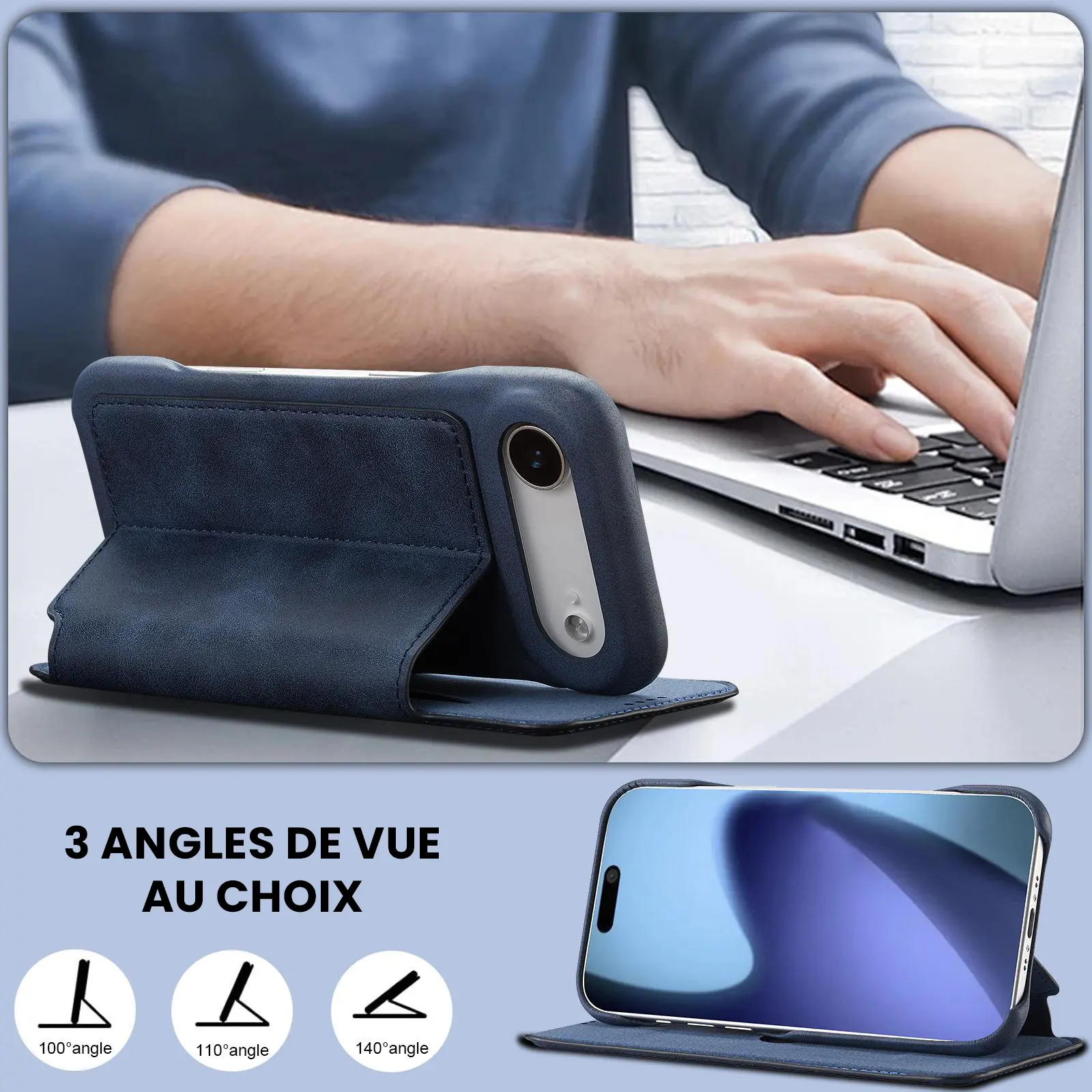 Fonction support chevalet ajustable de l'étui LC.IMEEKE Hon Ancient bleu pour iPhone Air