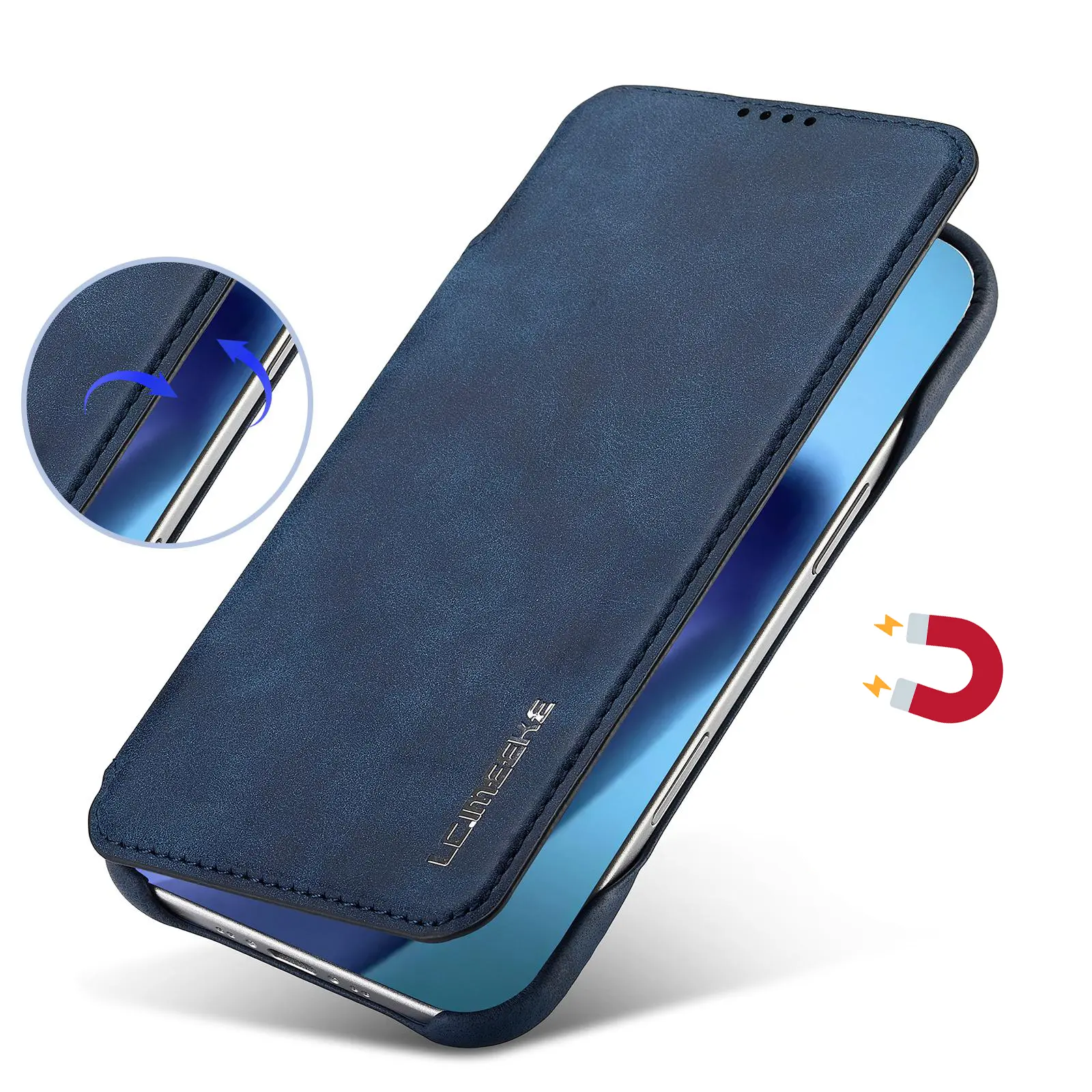 Fermeture magnétique intégrée sécurisée de l'étui LC.IMEEKE Hon Ancient bleu pour iPhone Air