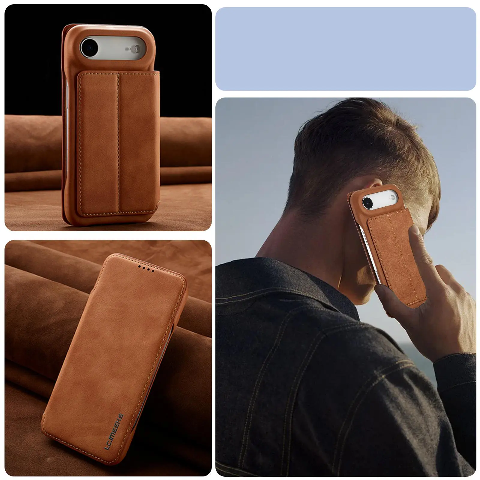 Étui Portefeuille LC.IMEEKE Hon Ancient Camel en cuir effet daim pour iPhone Air
