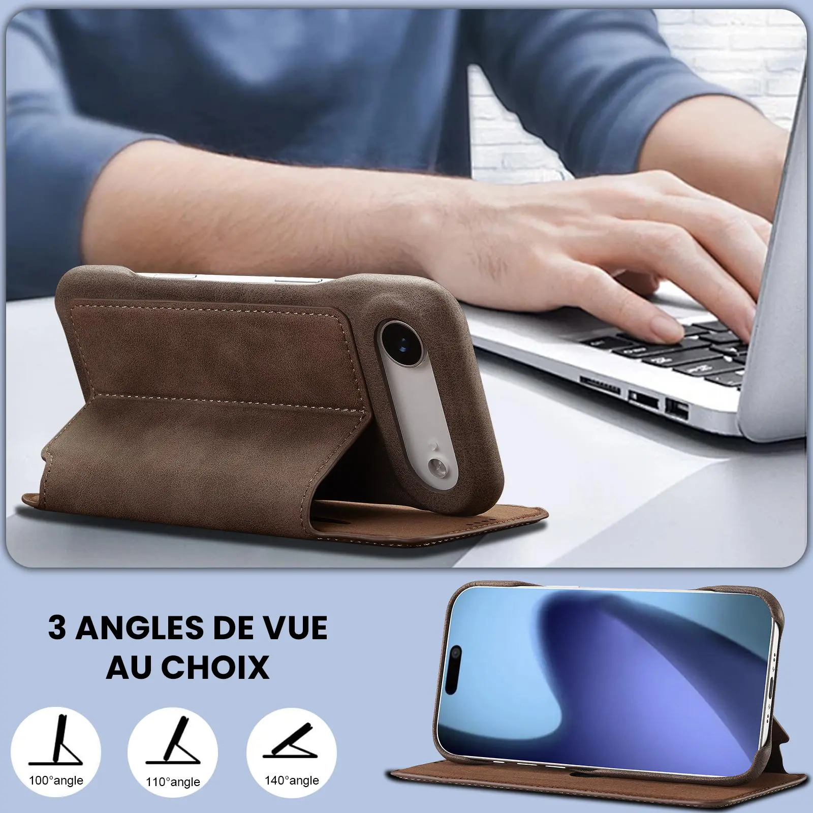 Fonction support chevalet ajustable de l'étui LC.IMEEKE Hon Ancient marron pour iPhone Air
