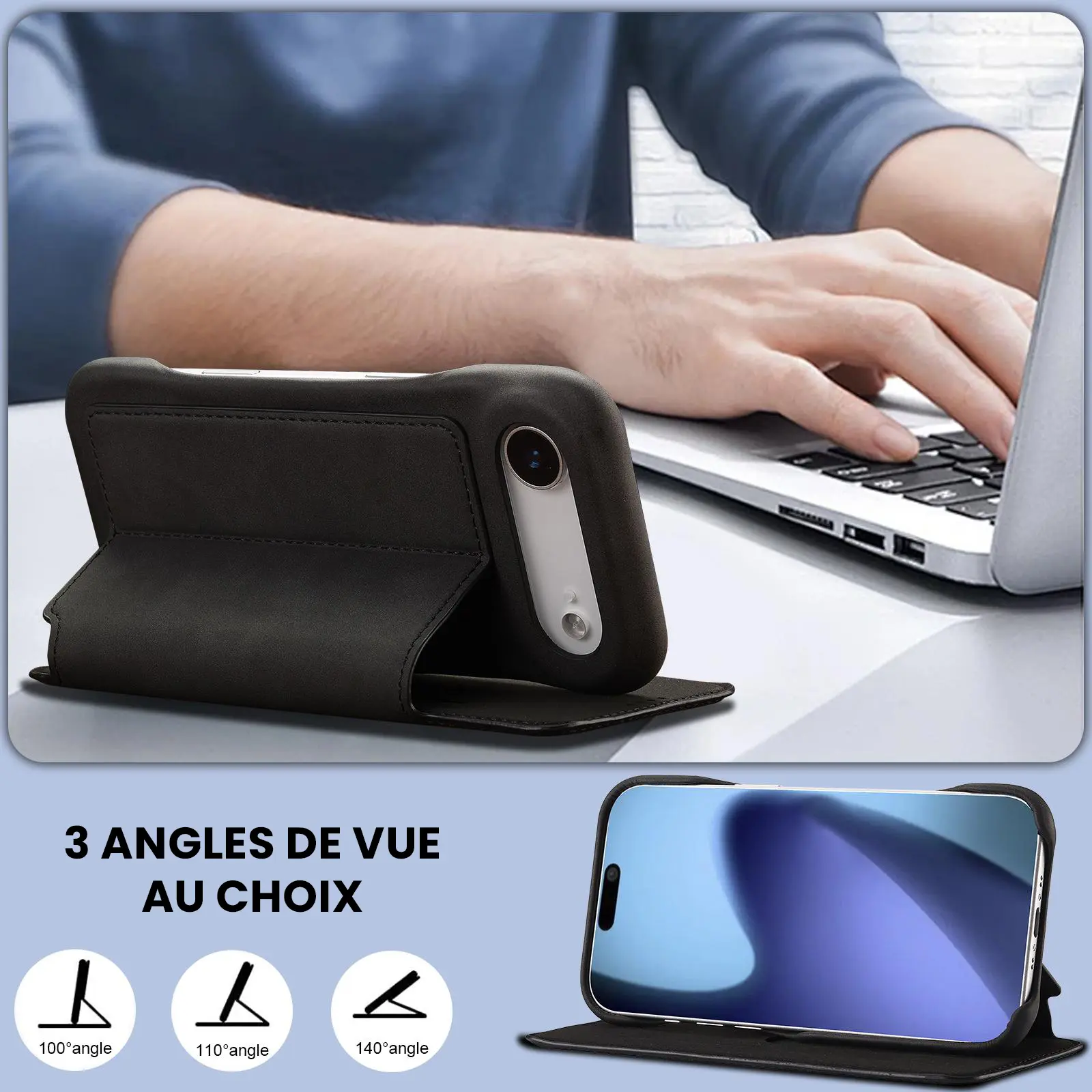 Fonction support chevalet ajustable de l'étui LC.IMEEKE Hon Ancient noir pour iPhone Air