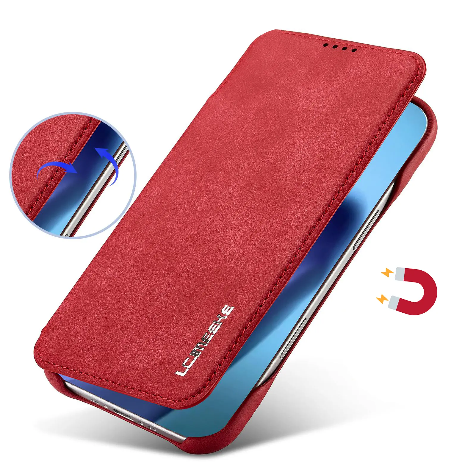 Fermeture magnétique intégrée sécurisée de l'étui LC.IMEEKE Hon Ancient rouge pour iPhone Air