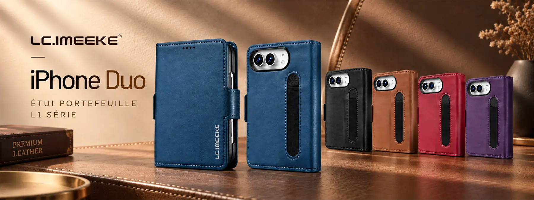 Bannière Étui Portefeuille LC.IMEEKE L1 Série pour iPhone Duo