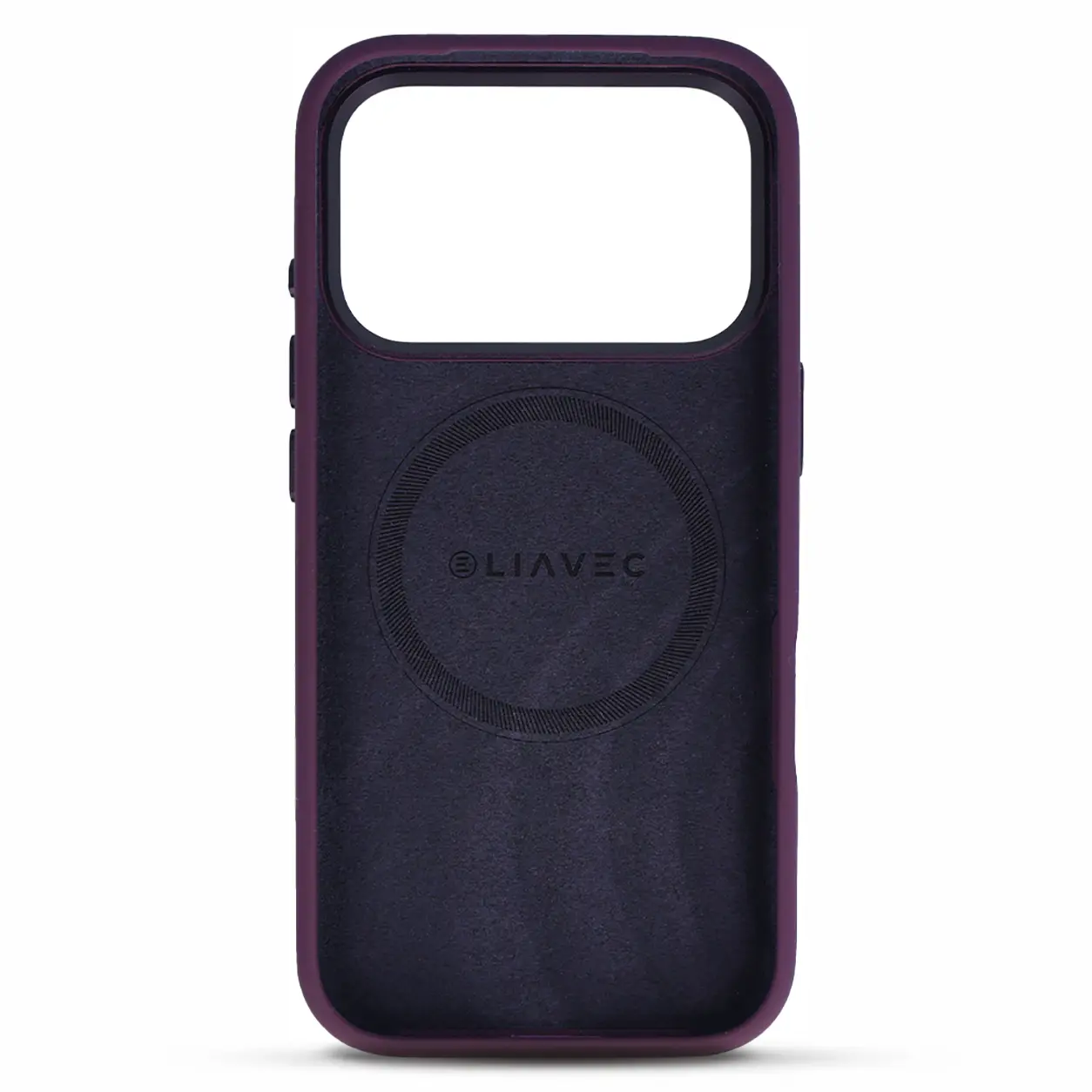 Détail coque LIAVEC Silky MagSafe Bordeaux pour iPhone 18 Pro