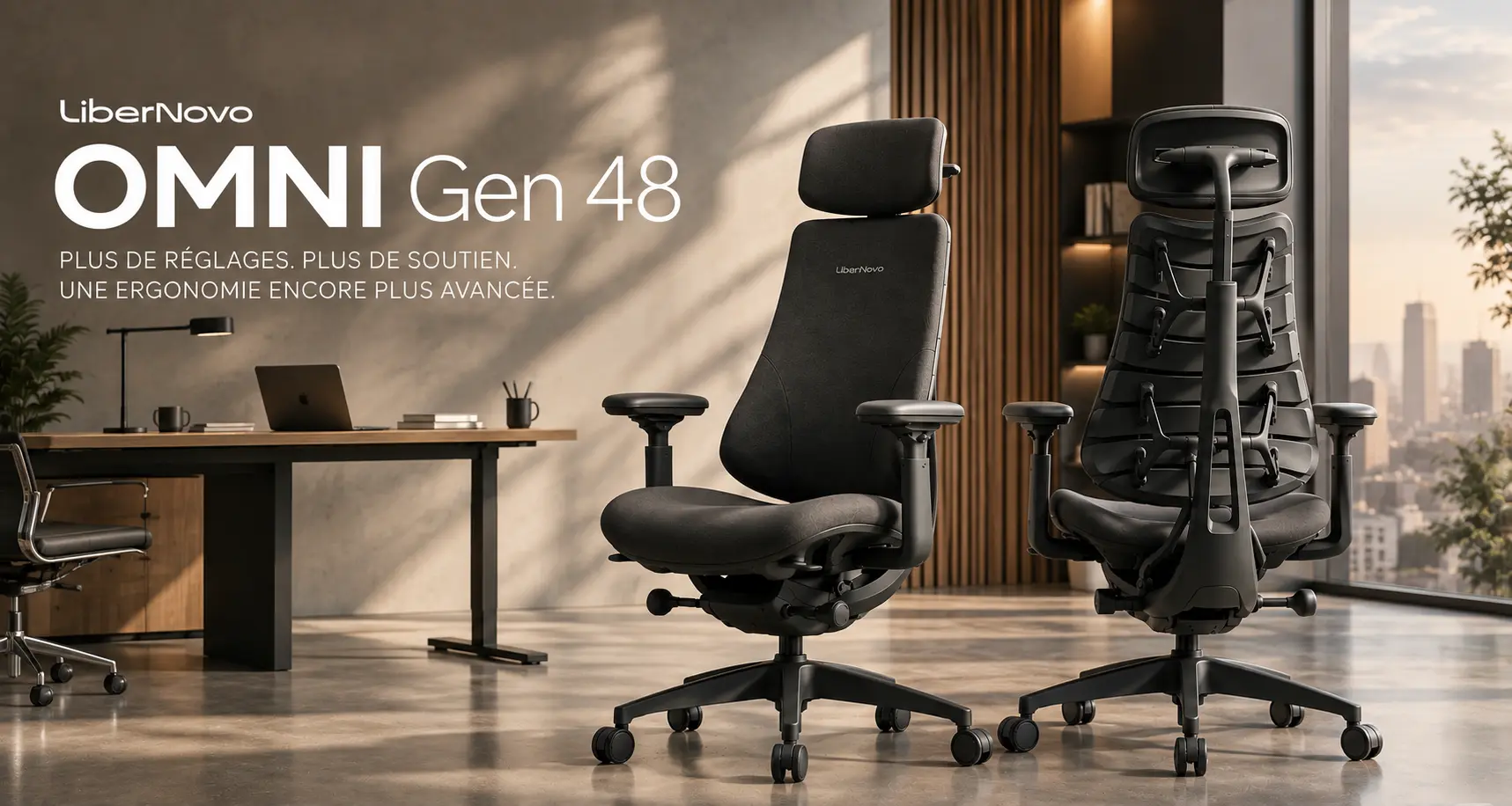 Chaise ergonomique LiberNovo Omni Gen 48 Graphite dans un bureau moderne