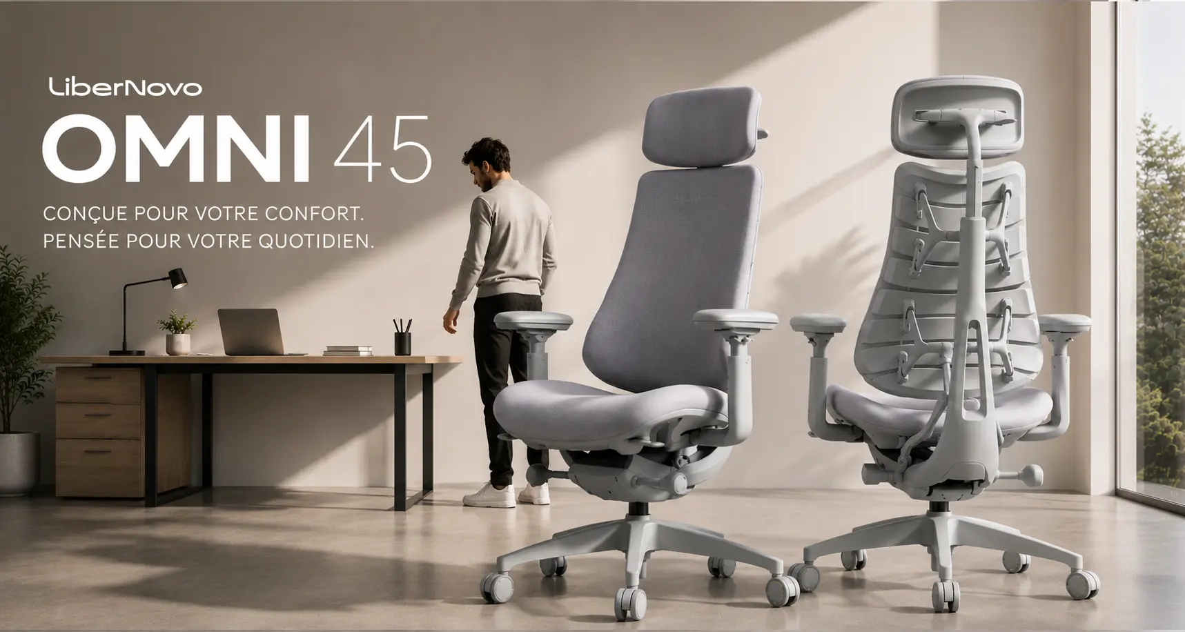 Chaise ergonomique LiberNovo Omni 45 grise avec dossier dynamique