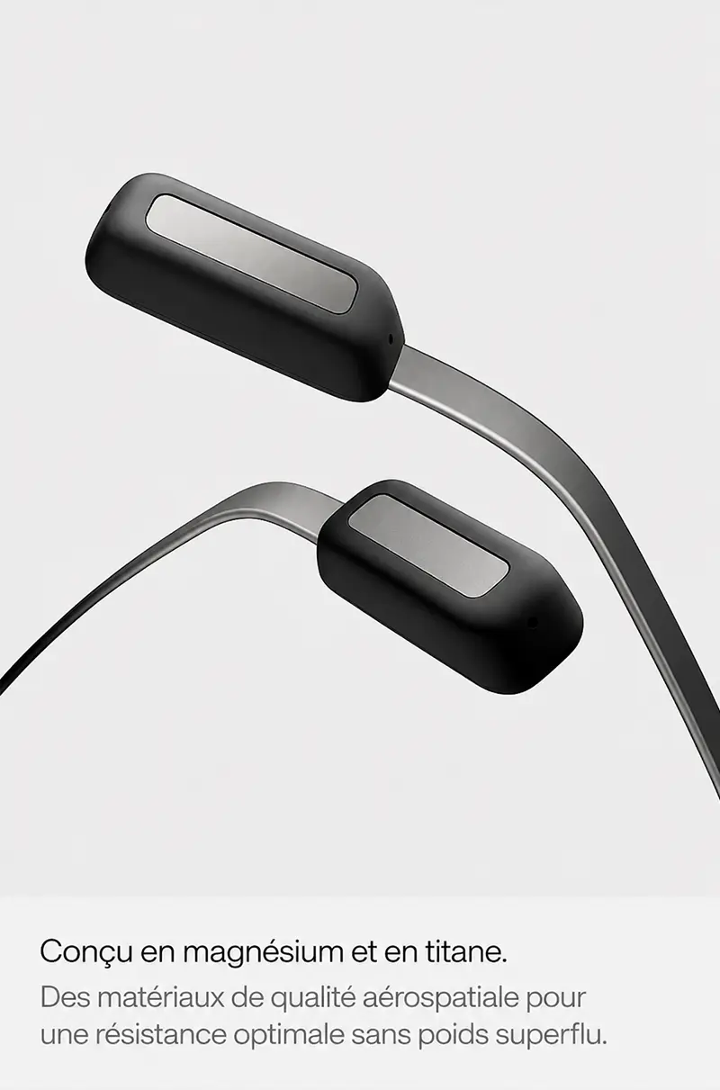 Détail des branches et composants des lunettes connectées Even Realities G2