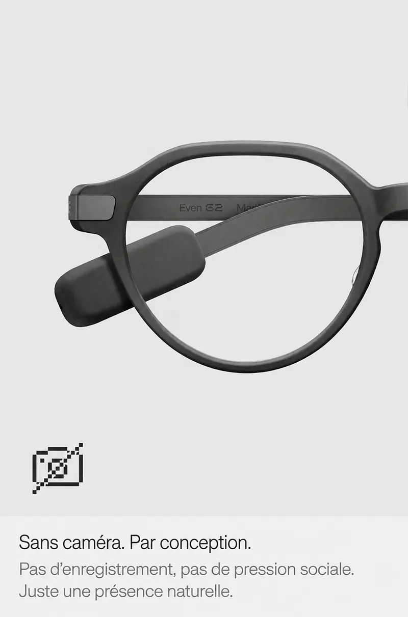 Détail de la monture légère des lunettes connectées Even Realities G2
