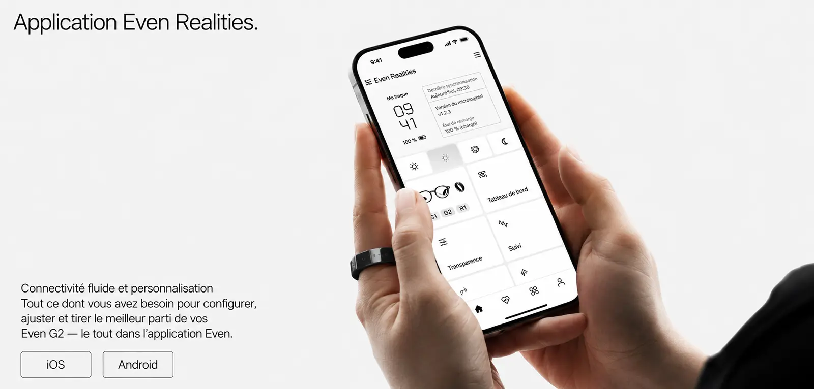 Application Even Realities sur smartphone pour configurer et personnaliser les lunettes connectées Even G2