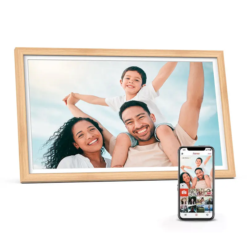 Cadre photo numérique AgfaPhoto APF2400WIFI avec contour en bois naturel élégant