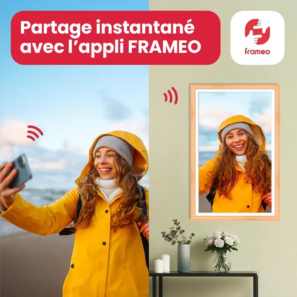 Installation murale à la verticale en mode portrait, idéale pour mettre en valeur les photos de famille et les souvenirs.