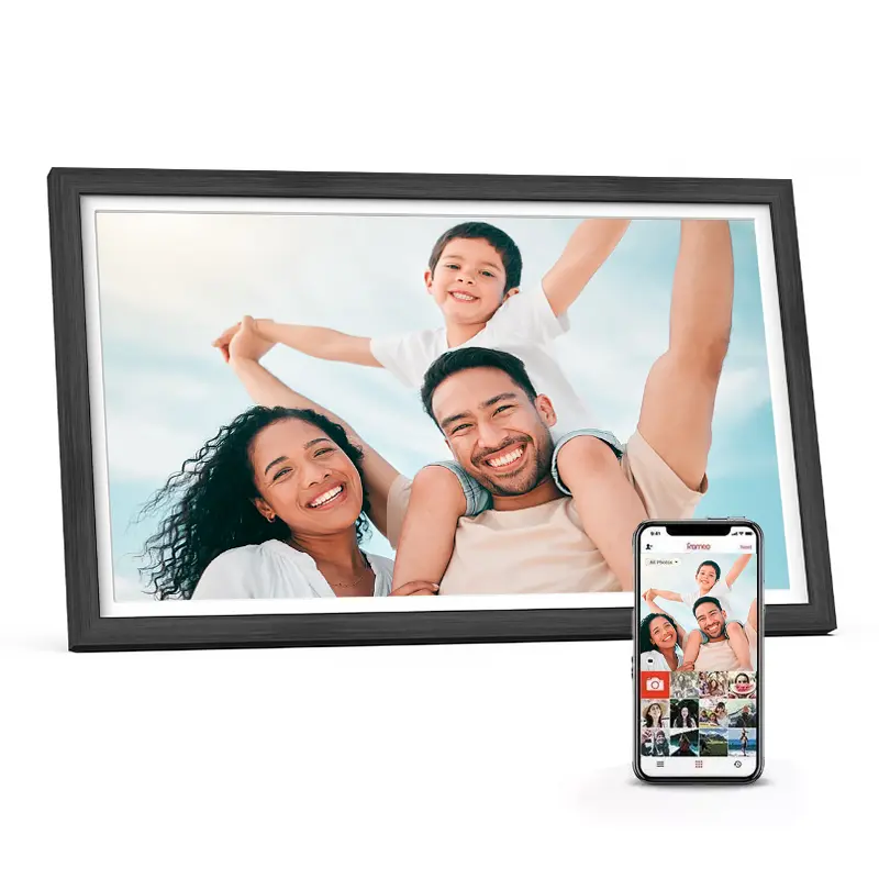 Cadre photo numérique AgfaPhoto APF2400WIFI avec contour en bois noir moderne