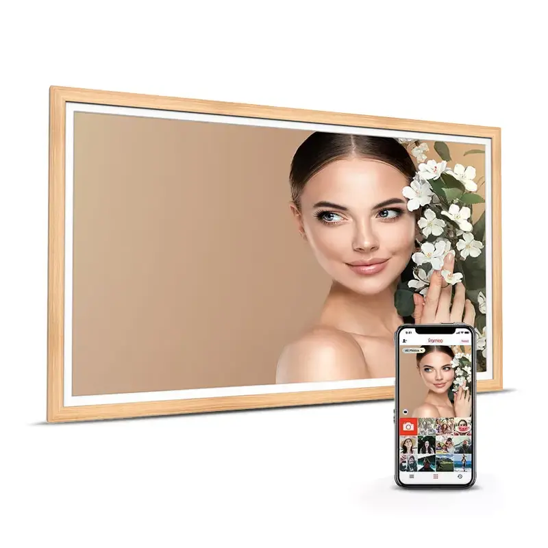 Cadre photo numérique AgfaPhoto APF3200WIFI avec contour en bois naturel élégant